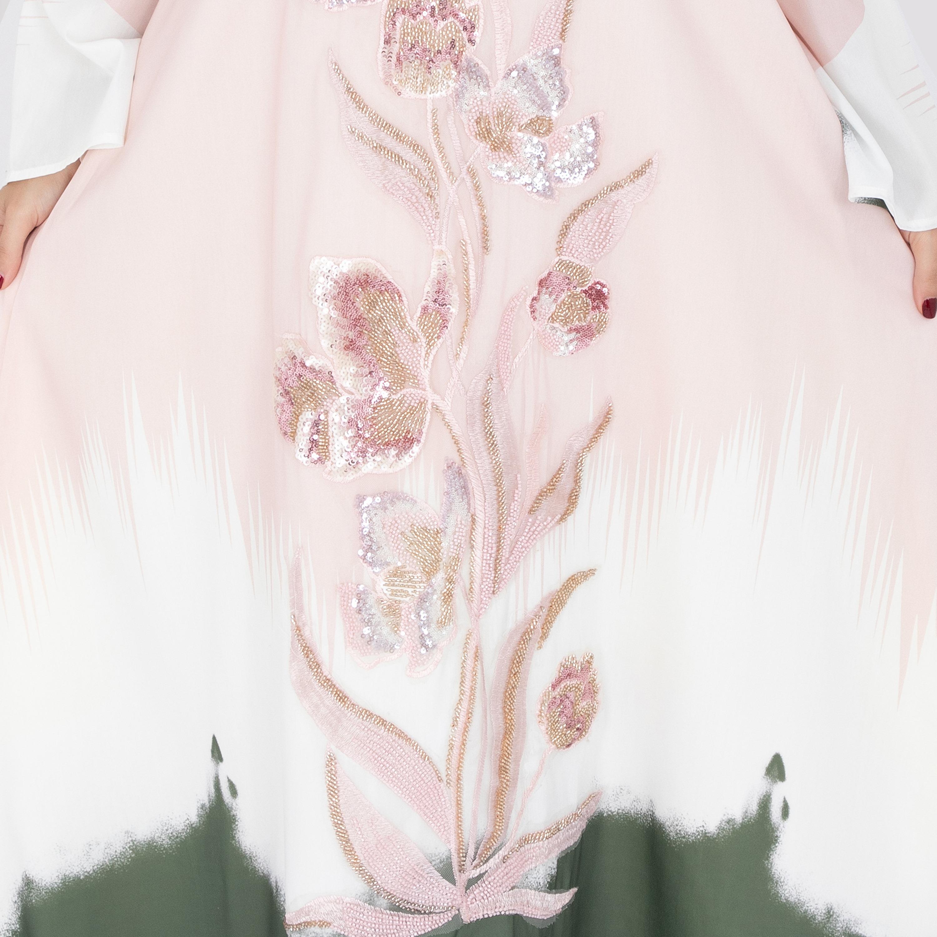IKKXA Ombre & Beaded Flowers Flared Sleeves Women's Evening Jalabiya-women-arabicclothing-jalabiyas-image-12