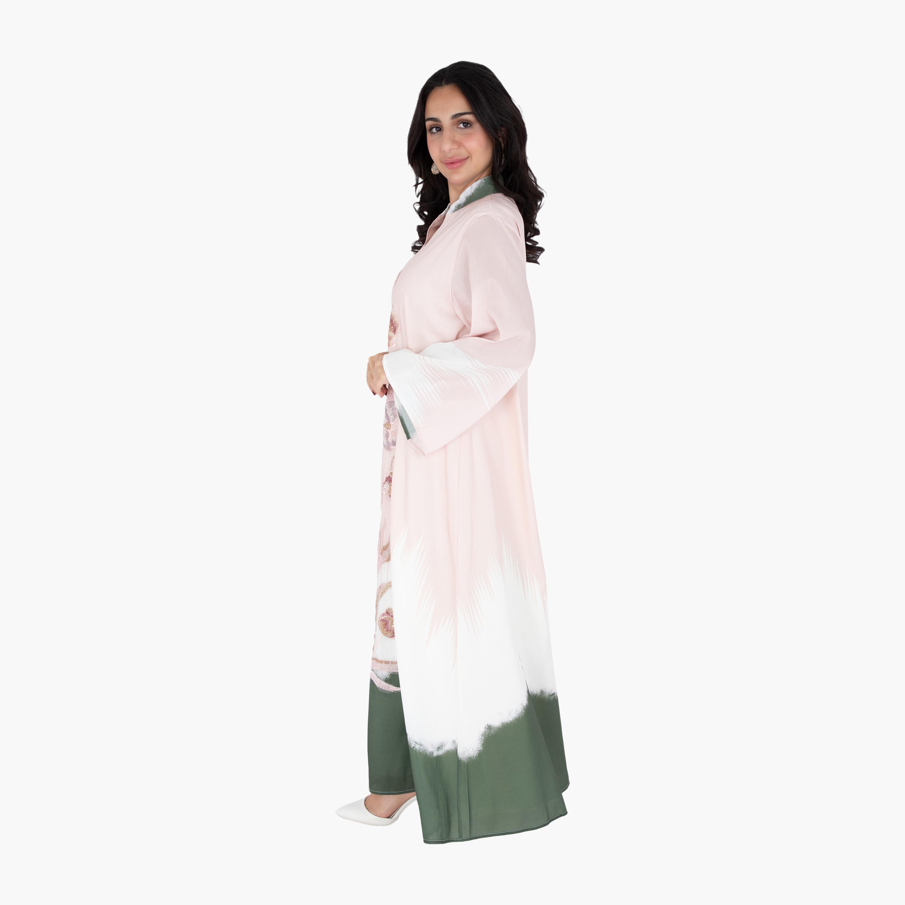 IKKXA Ombre & Beaded Flowers Flared Sleeves Women's Evening Jalabiya-women-arabicclothing-jalabiyas-image-13