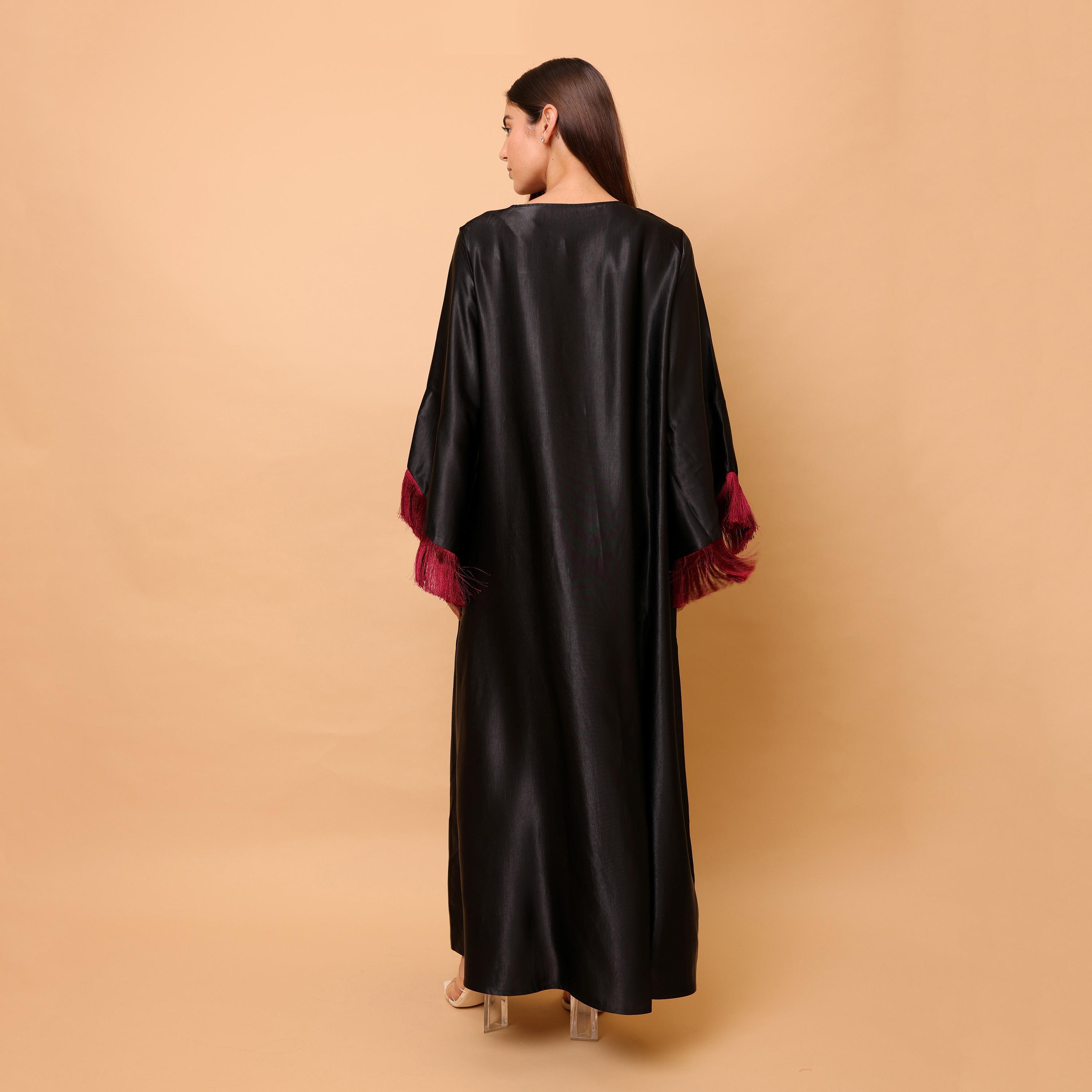 IKKXA Beaded & Sequined Flower Fringed Flared Sleeves Satin Sheen Women's Evening Jalabiya-women-clothing-dresses-image-14