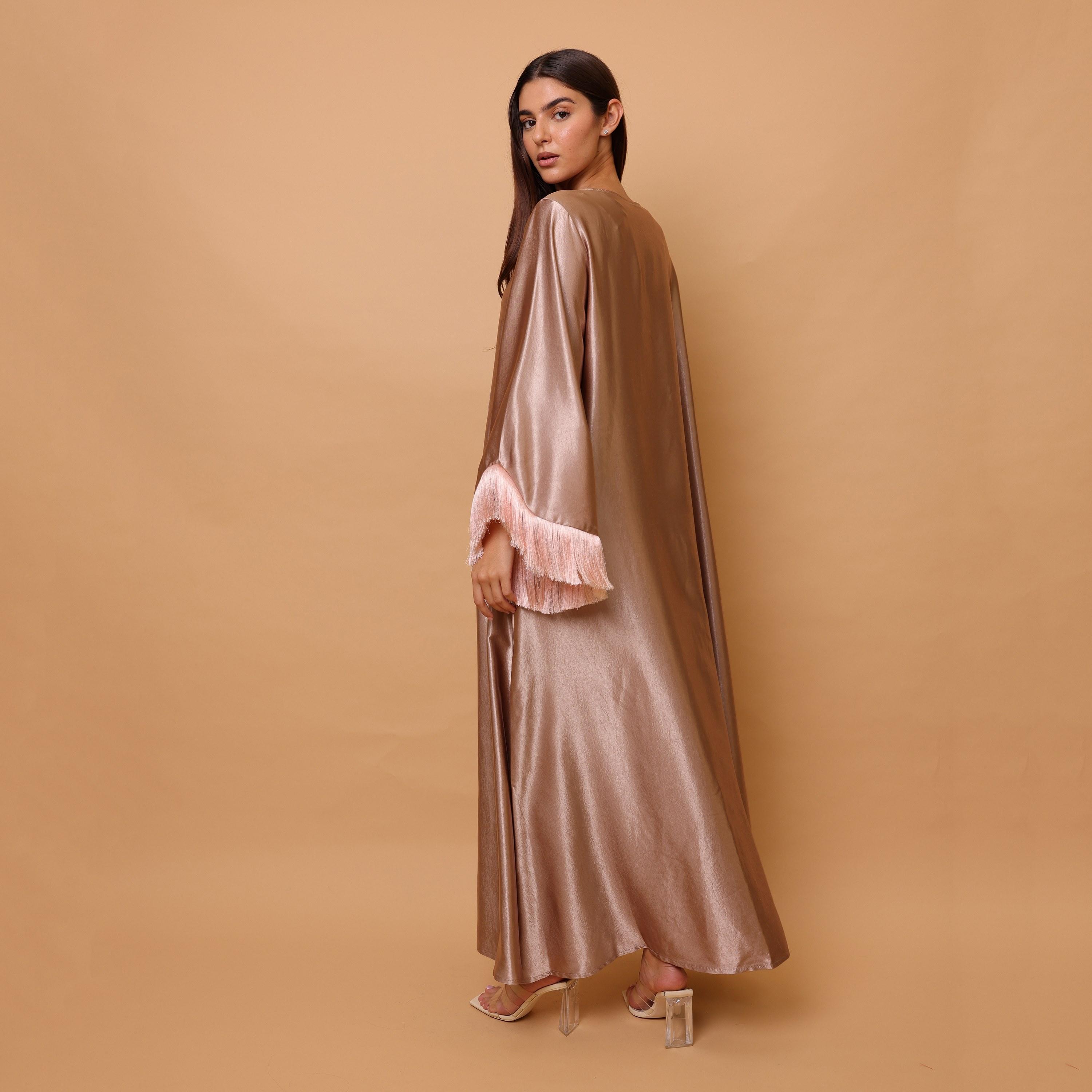 IKKXA Beaded & Sequined Flower Fringed Flared Sleeves Satin Sheen Women's Evening Jalabiya-women-clothing-dresses-image-9