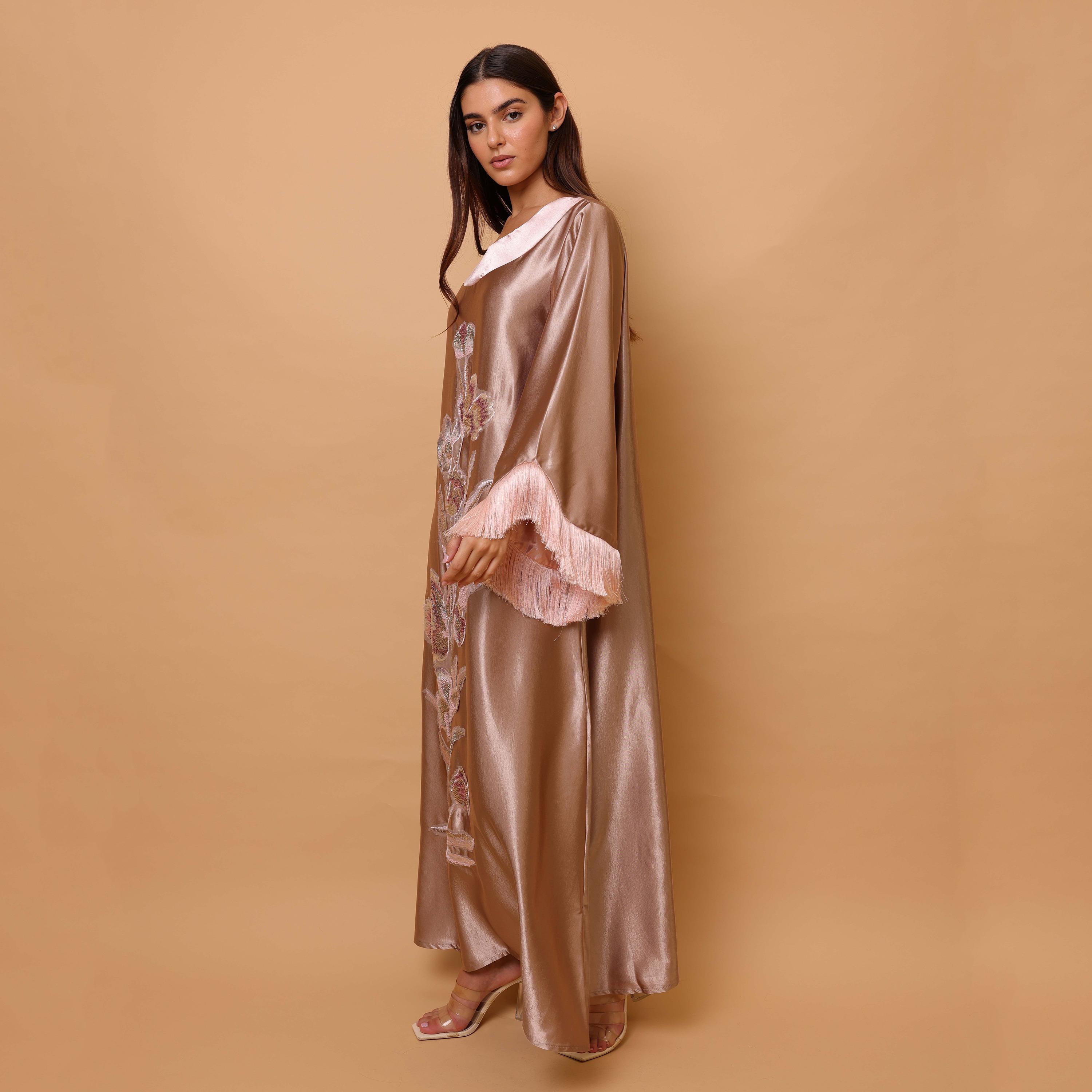 IKKXA Beaded & Sequined Flower Fringed Flared Sleeves Satin Sheen Women's Evening Jalabiya-women-clothing-dresses-image-10
