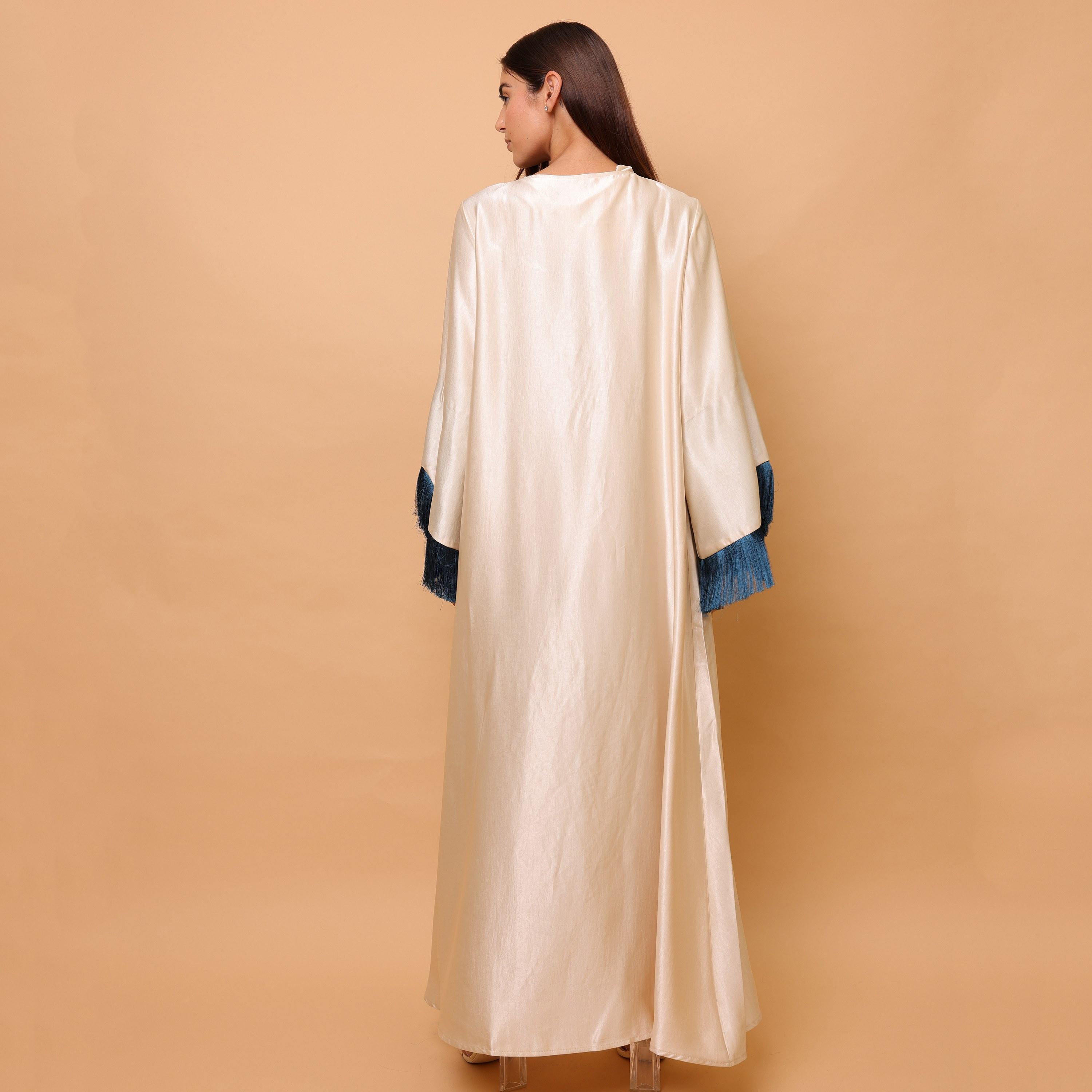 IKKXA Beaded & Sequined Flower Fringed Flared Sleeves Satin Sheen Women's Evening Jalabiya-women-clothing-dresses-image-4