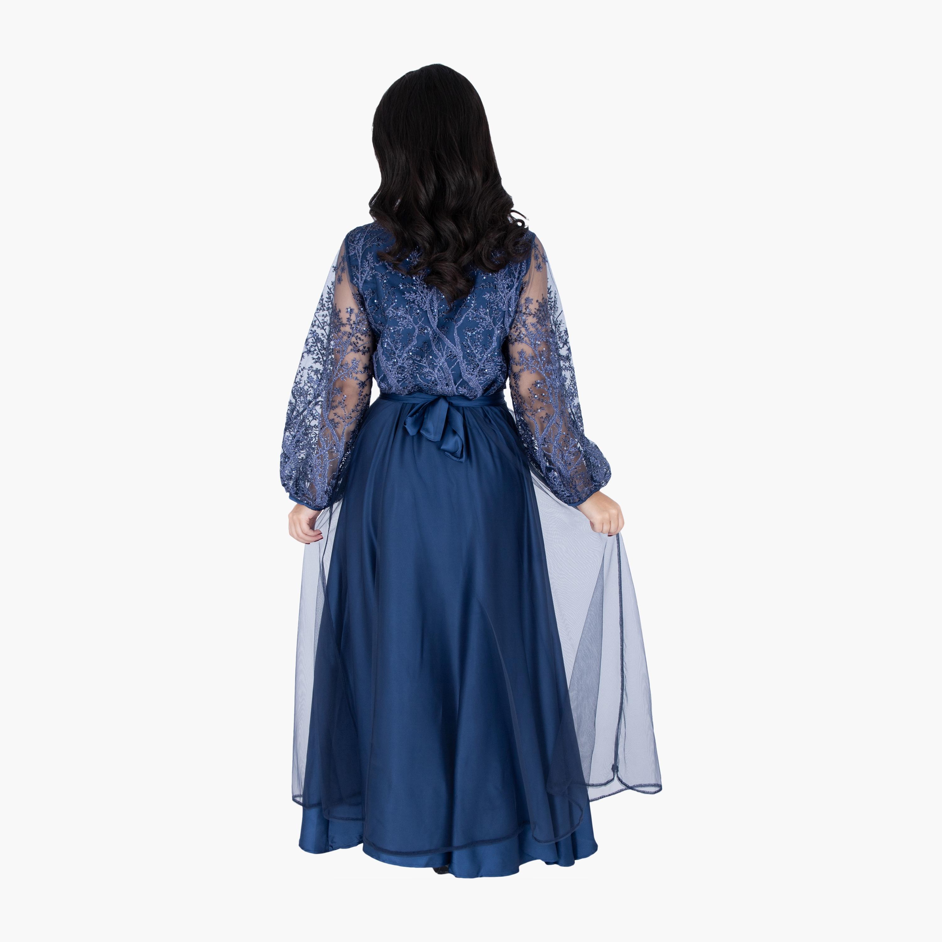 IKKXA Embroidered & Sequined Surplice Neck Balloon Sleeves Women's Evening Layered Jalabiya-women-arabicclothing-jalabiyas-image-5