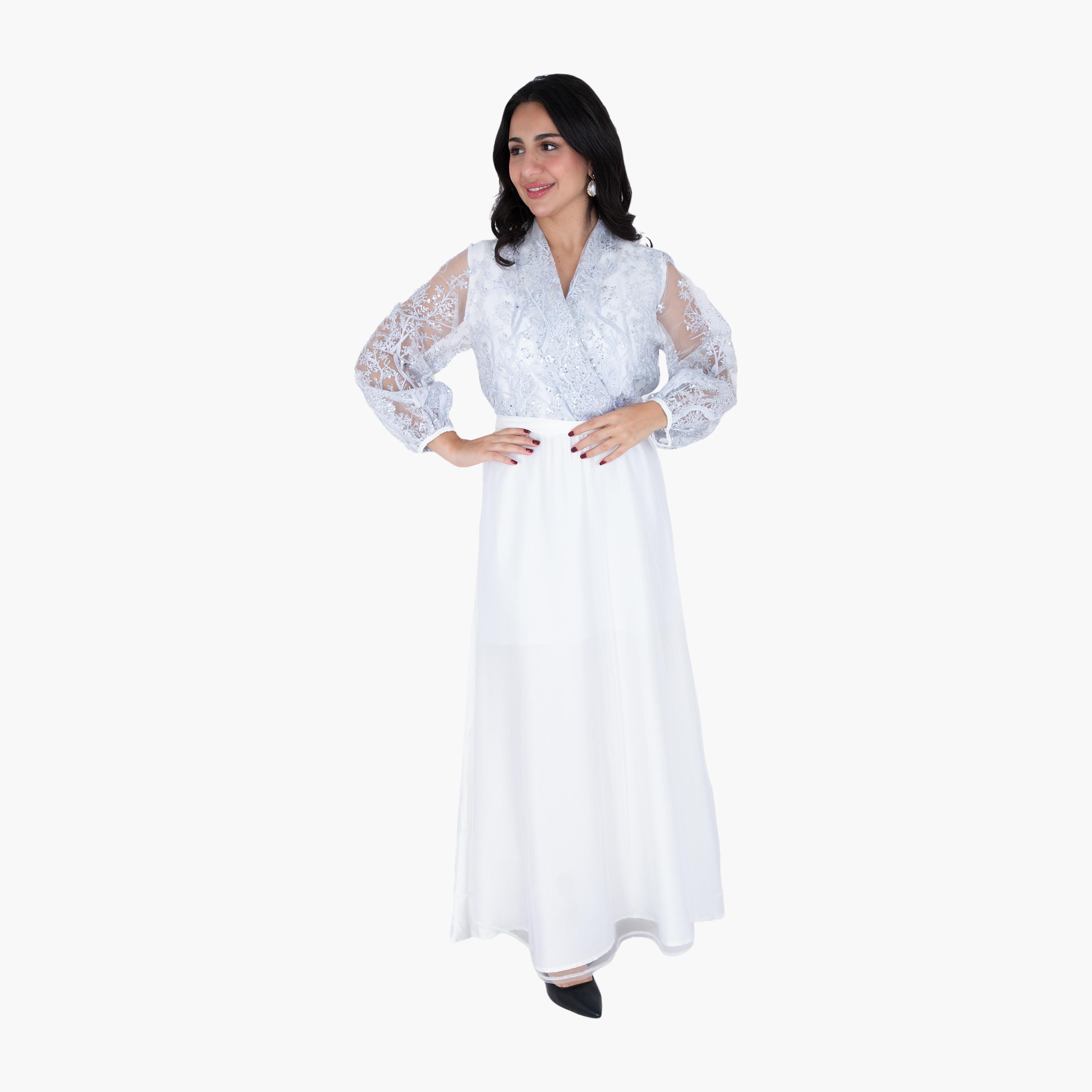 IKKXA Embroidered & Sequined Surplice Neck Balloon Sleeves Women's Evening Layered Jalabiya-women-arabicclothing-jalabiyas-image-14