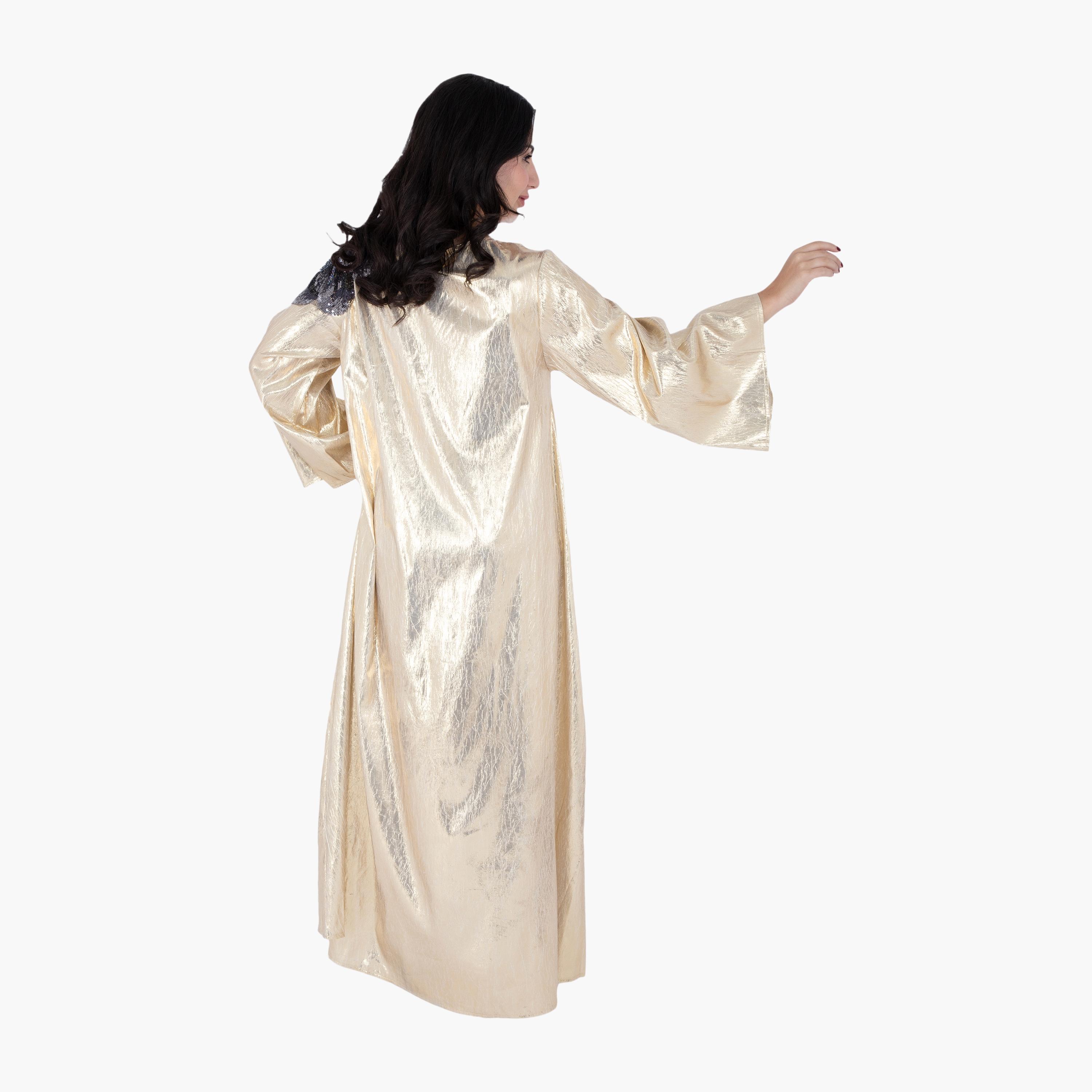جلابية سهرة معدنية مطرزة ومطرزة بالترتر وأكمام واسعة من إككسا-women-arabicclothing-jalabiyas-image-5