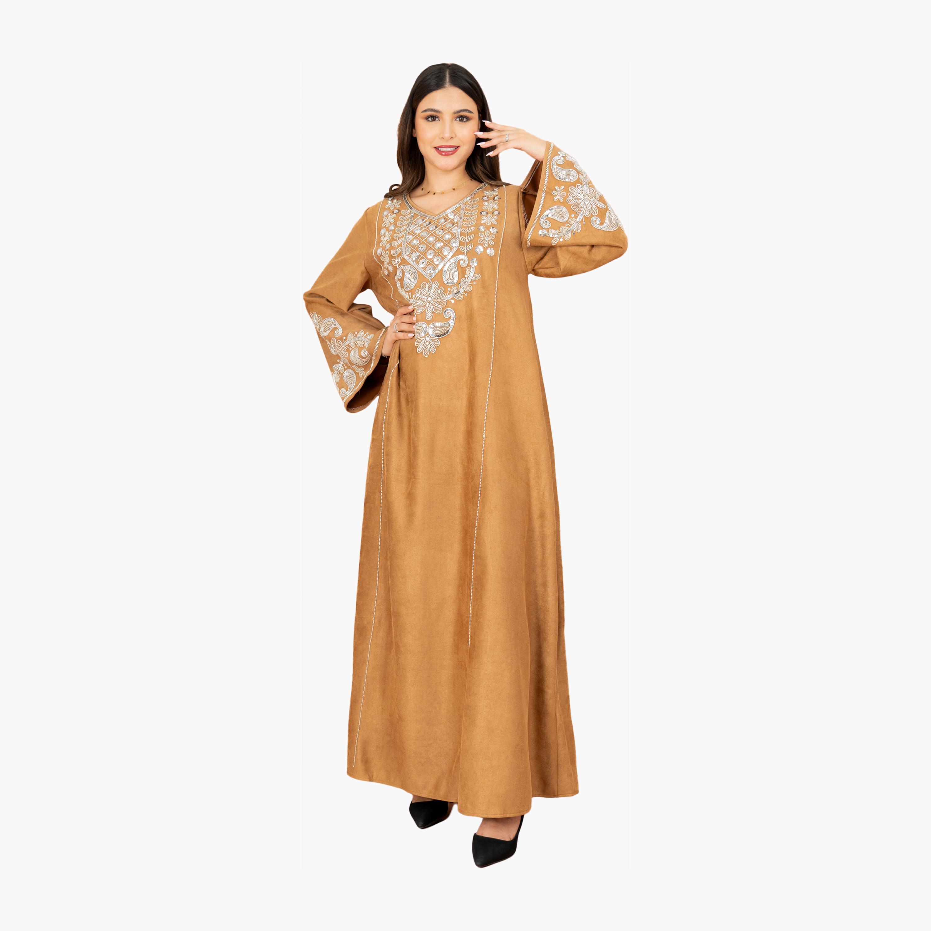 IKKXA Beaded & Sequined Yoke Flared Sleeves Women's Evening Jalabiya-women-arabicclothing-jalabiyas-image-6