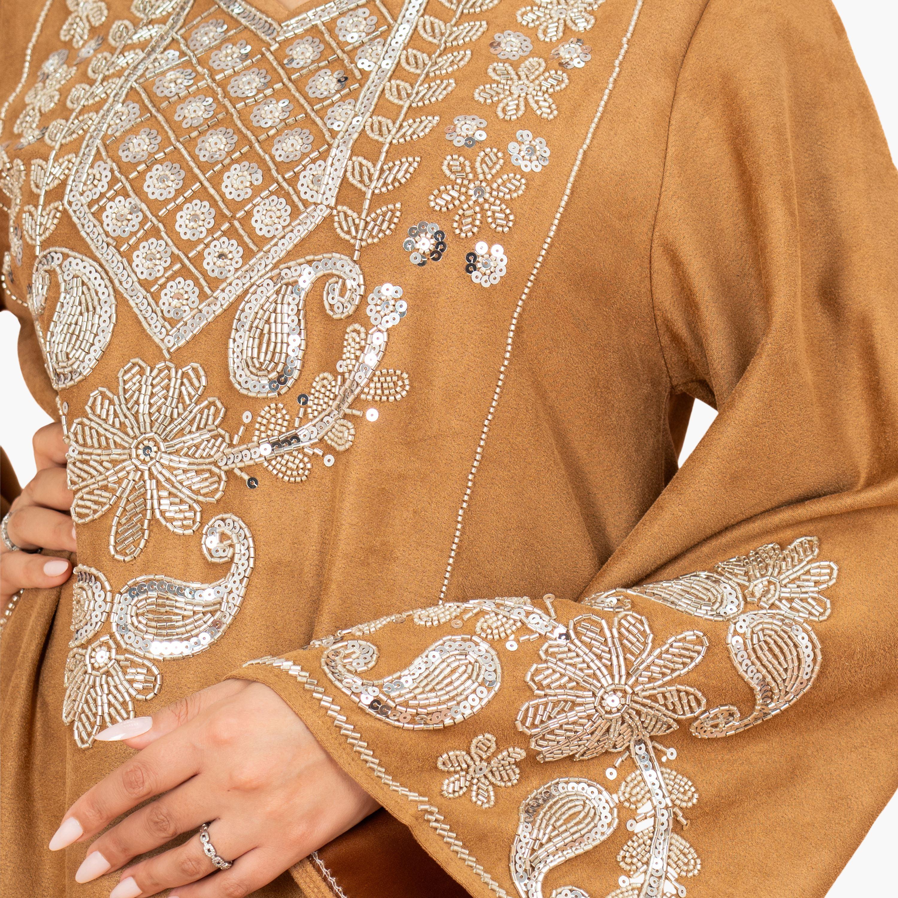 IKKXA Beaded & Sequined Yoke Flared Sleeves Women's Evening Jalabiya-women-arabicclothing-jalabiyas-image-7