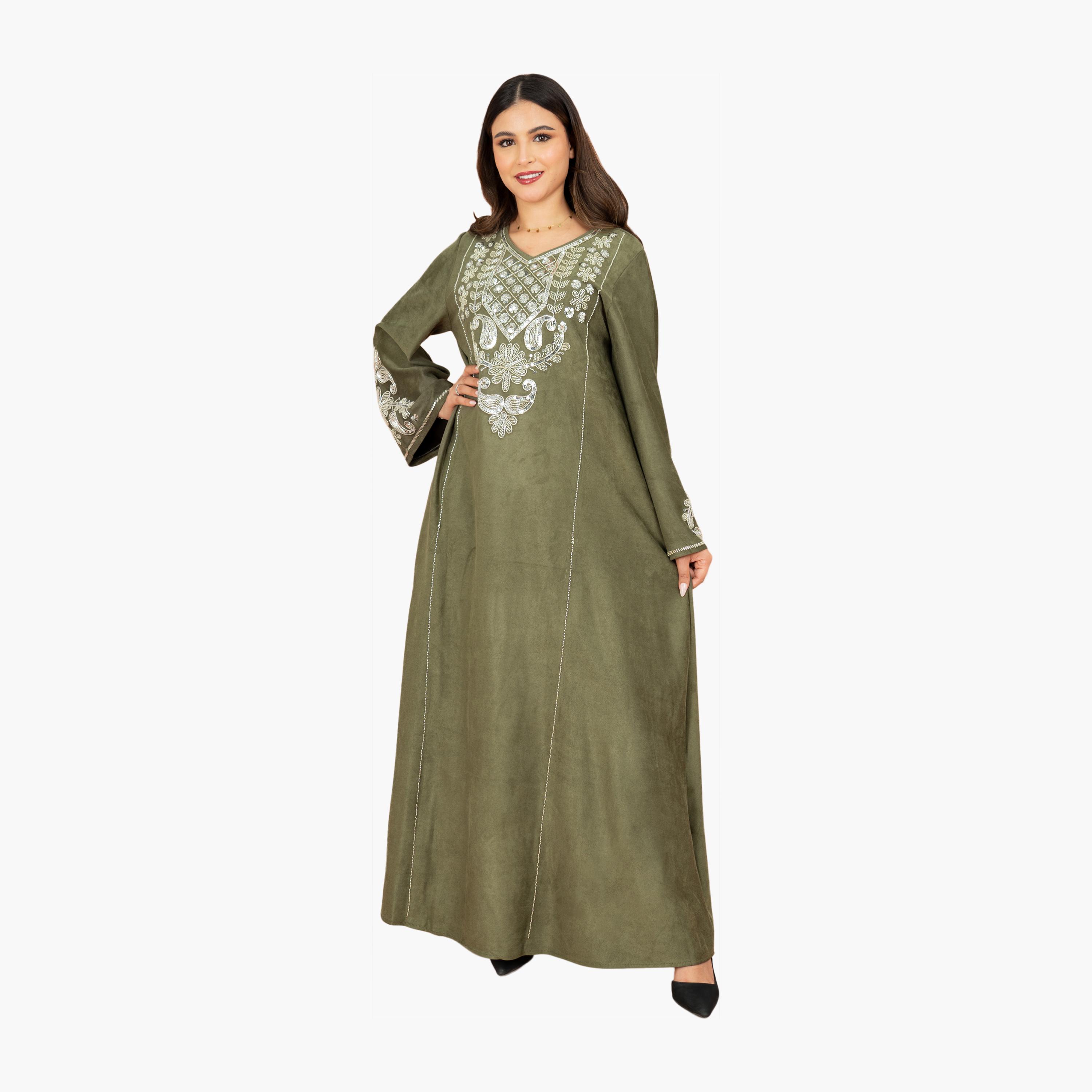 IKKXA Beaded & Sequined Yoke Flared Sleeves Women's Evening Jalabiya-women-arabicclothing-jalabiyas-image-10