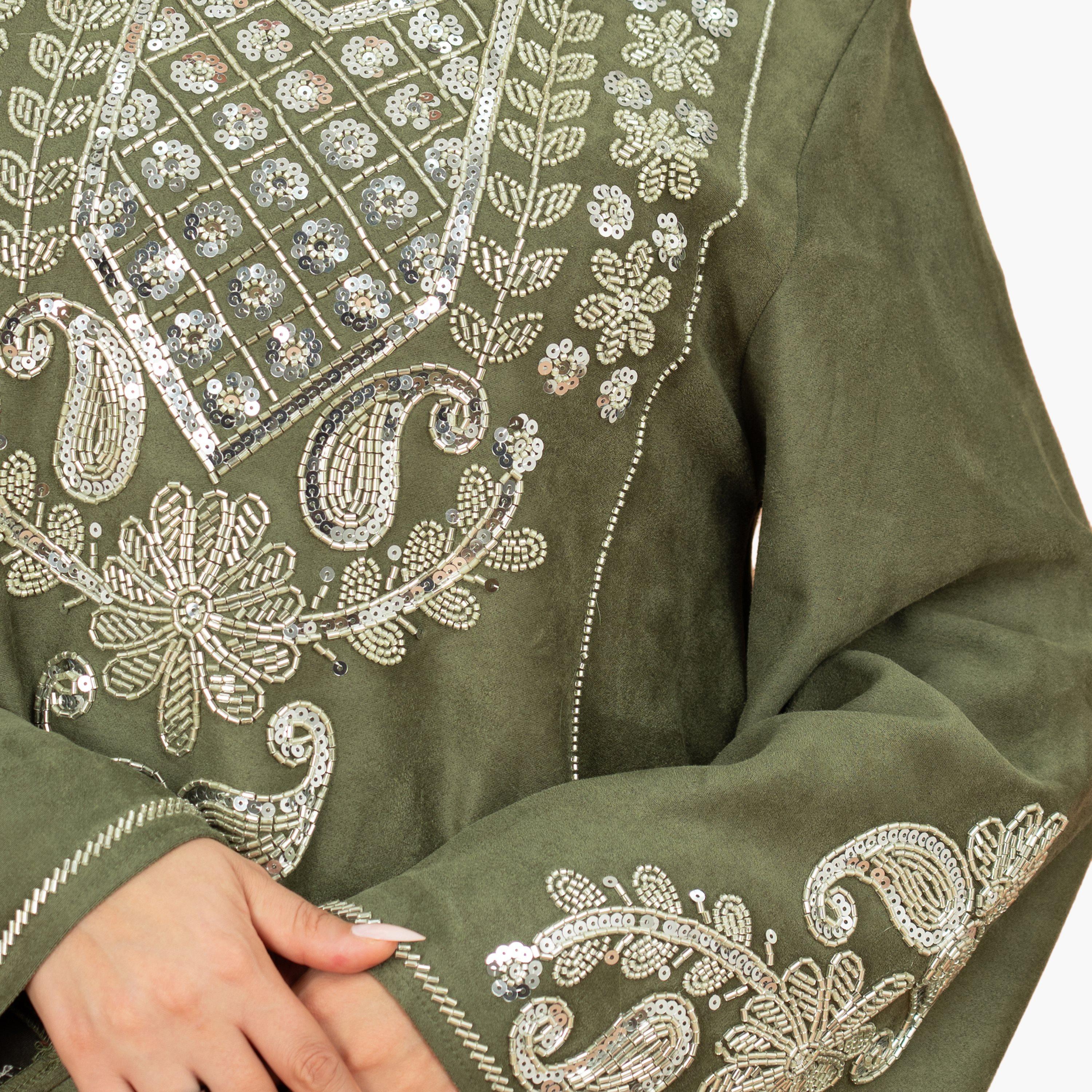 IKKXA Beaded & Sequined Yoke Flared Sleeves Women's Evening Jalabiya-women-arabicclothing-jalabiyas-image-11