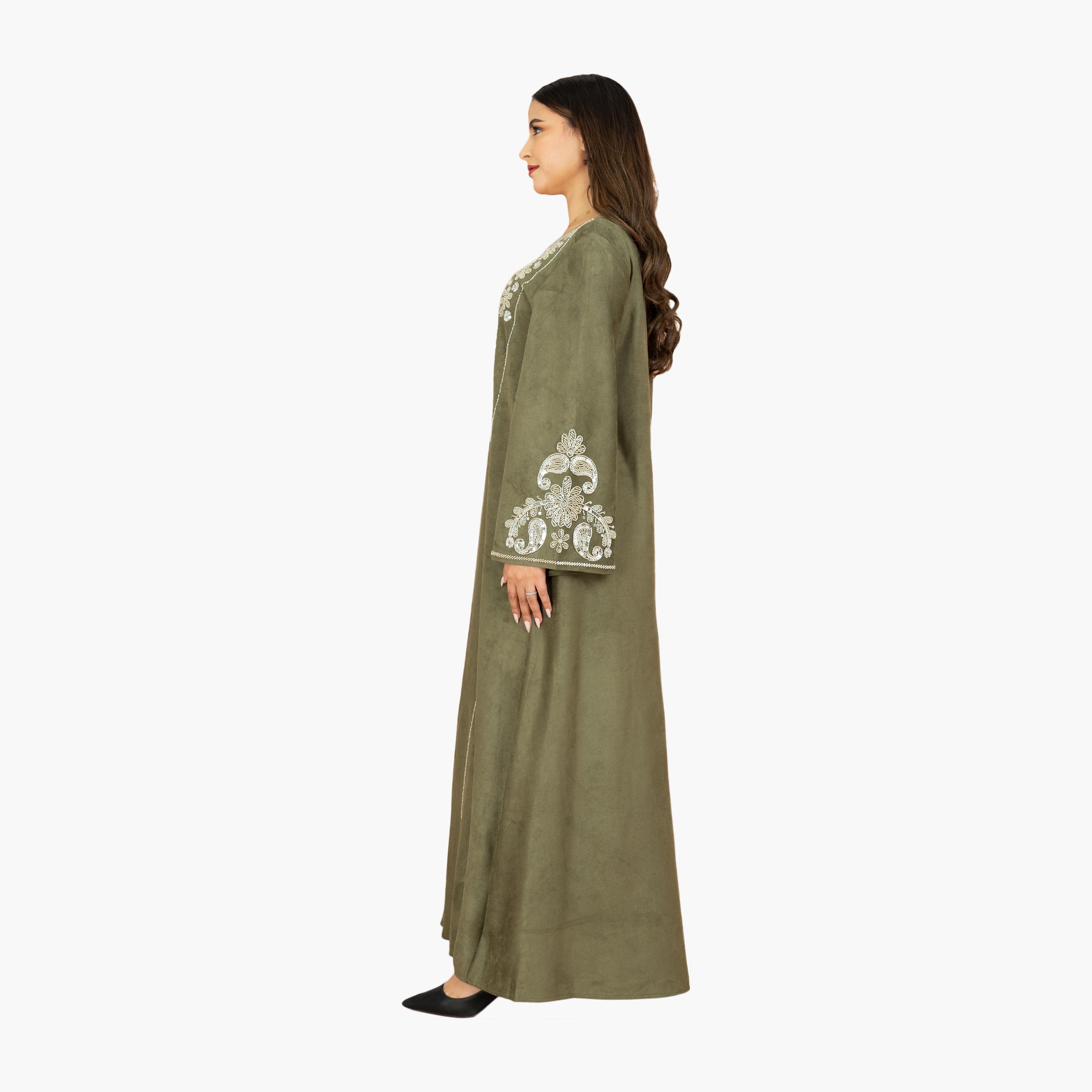 IKKXA Beaded & Sequined Yoke Flared Sleeves Women's Evening Jalabiya-women-arabicclothing-jalabiyas-image-12