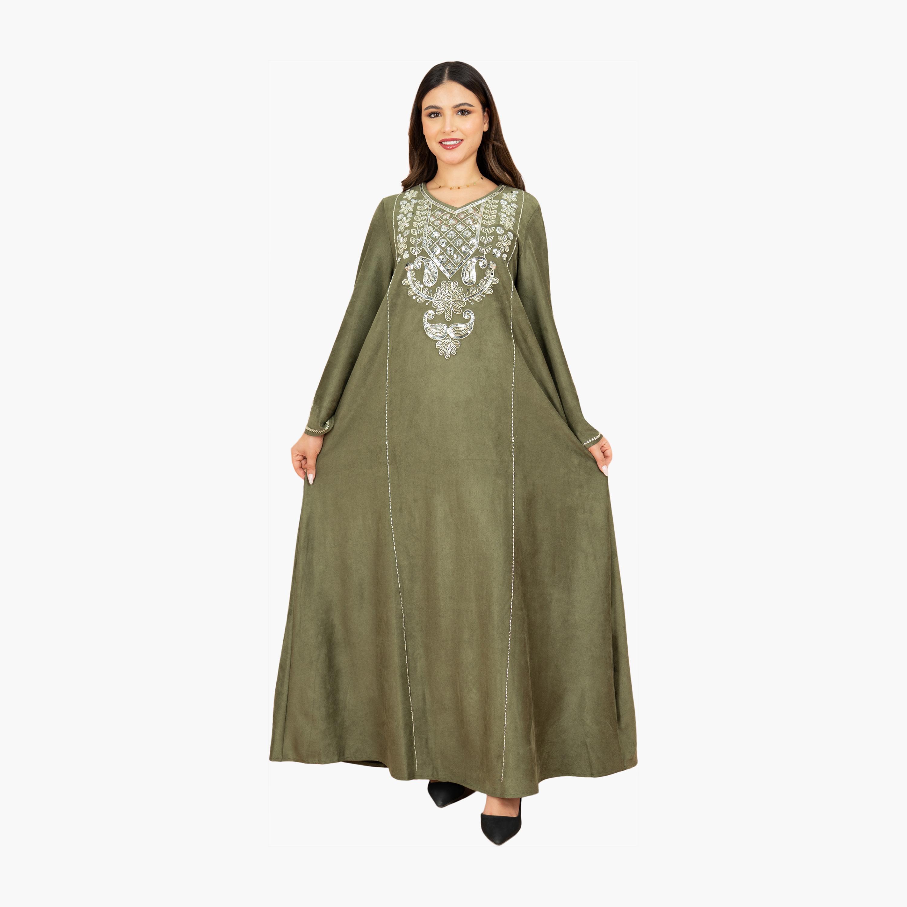 IKKXA Beaded & Sequined Yoke Flared Sleeves Women's Evening Jalabiya-women-arabicclothing-jalabiyas-image-13