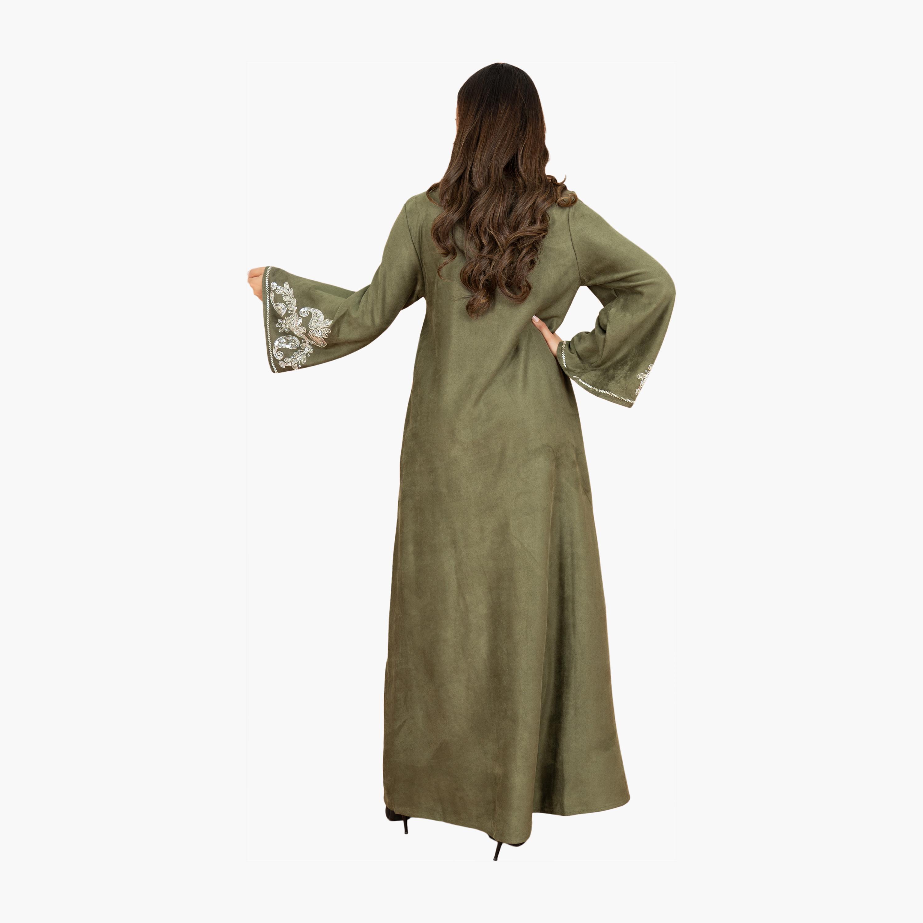 IKKXA Beaded & Sequined Yoke Flared Sleeves Women's Evening Jalabiya-women-arabicclothing-jalabiyas-image-14