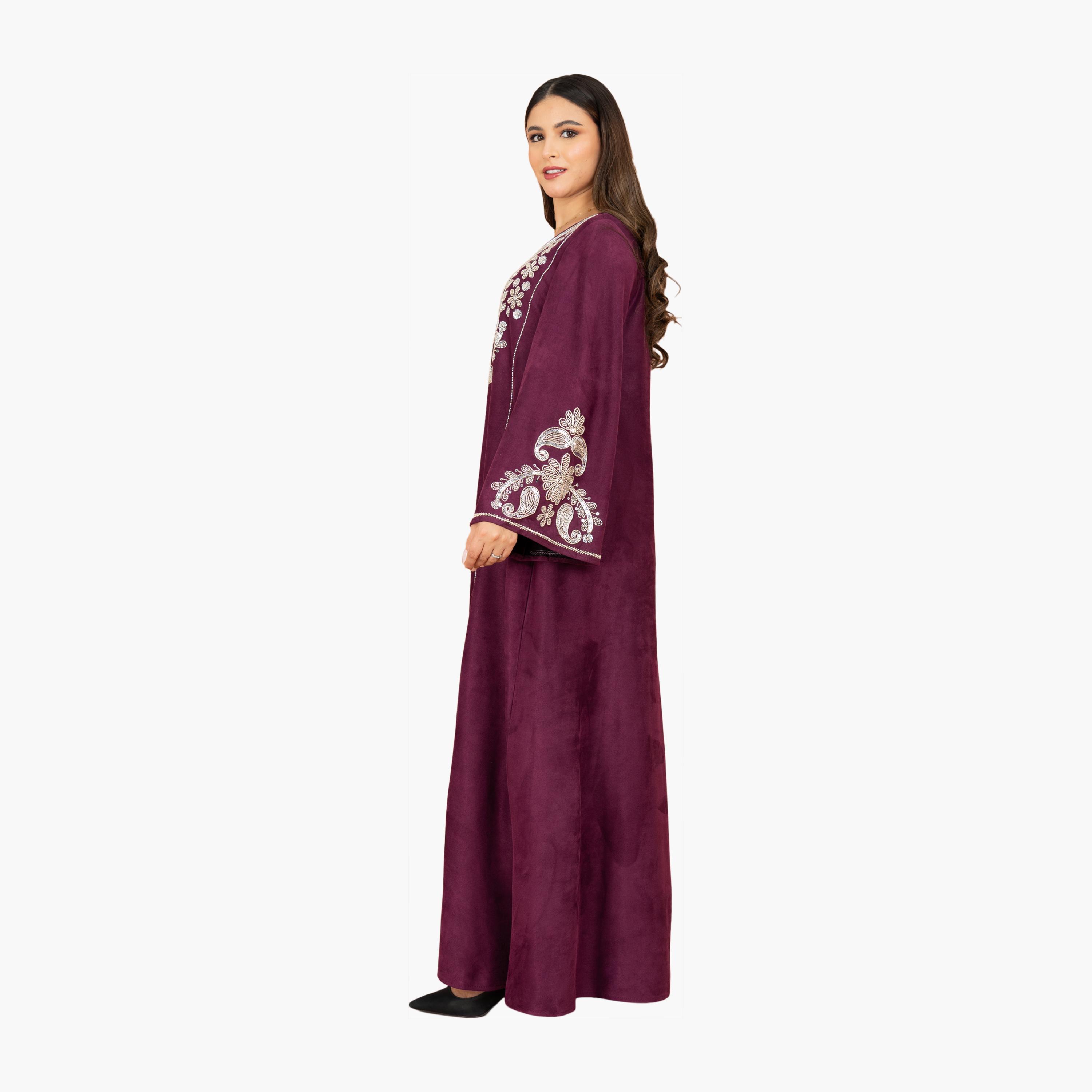 IKKXA Beaded & Sequined Yoke Flared Sleeves Women's Evening Jalabiya-women-arabicclothing-jalabiyas-image-3
