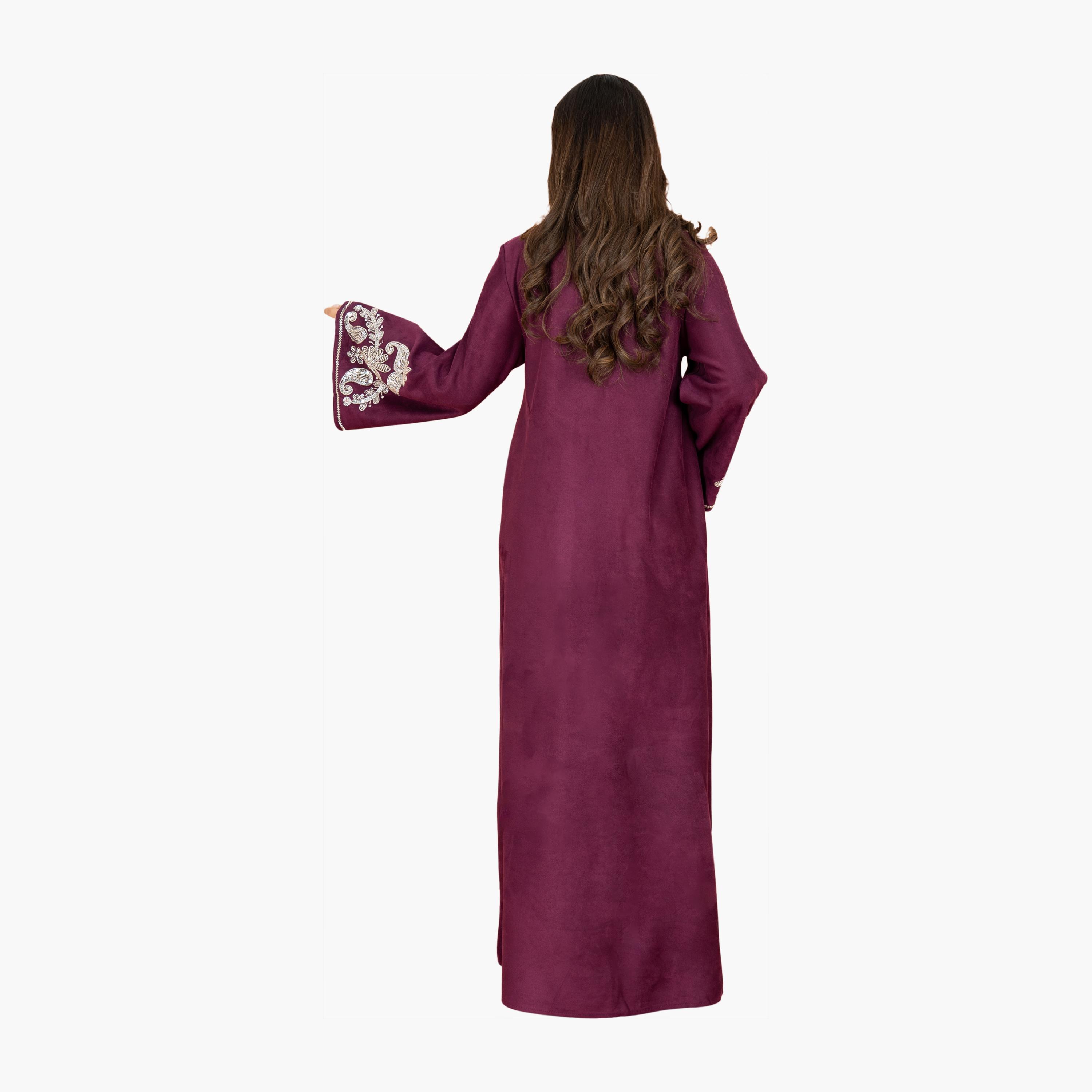 IKKXA Beaded & Sequined Yoke Flared Sleeves Women's Evening Jalabiya-women-arabicclothing-jalabiyas-image-5