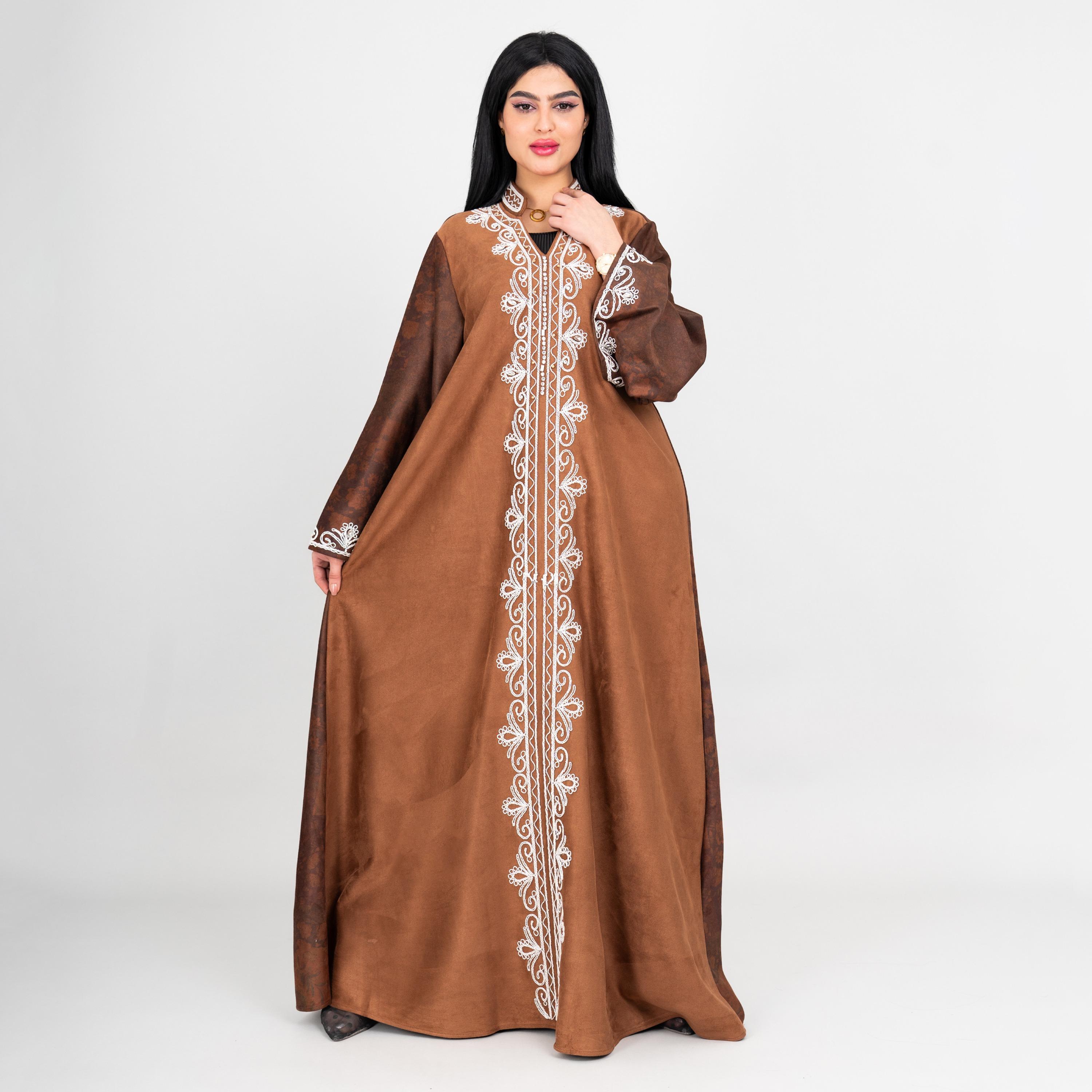 جلابية سهرة نسائية بطبعة زهور وتطريز بلونين مع ياقة ماندارين وأكمام واسعة من إيككسا-women-arabicclothing-jalabiyas-image-1