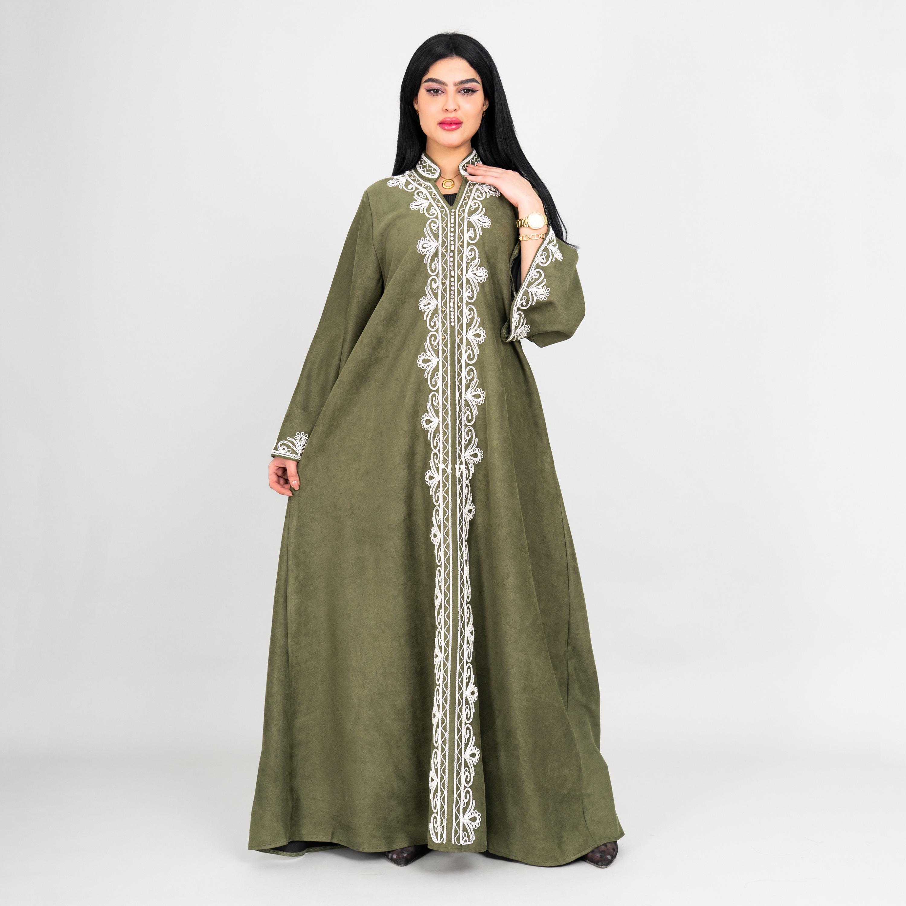 IKKXA Thread Embroidered Mandarin Collar Flared Sleeves Women's Evening Jalabiya-women-arabicclothing-jalabiyas-image-1