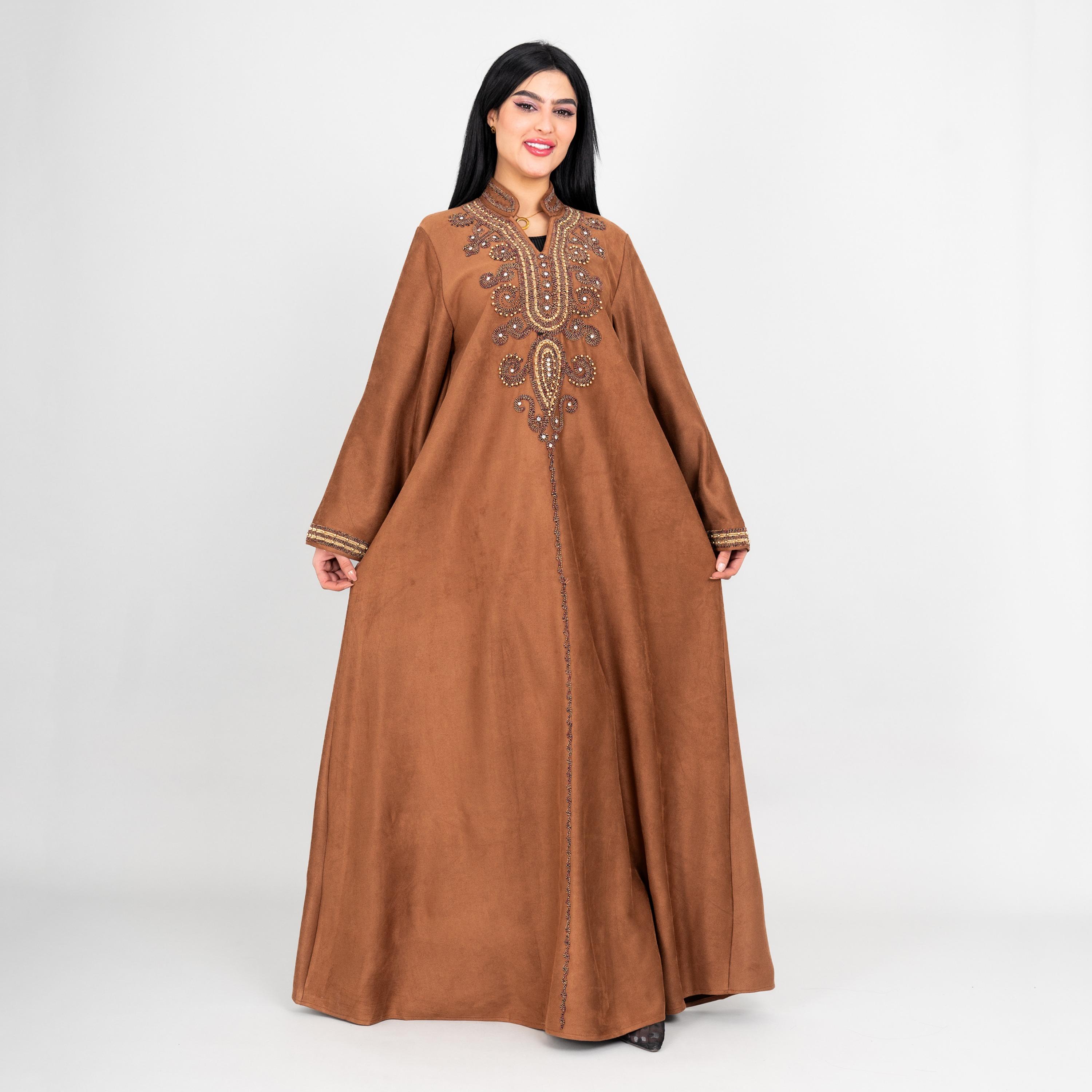 IKKXA Embroidered Yoke Mandarin Collar Flared Sleeves Women's Evening Jalabiya-women-arabicclothing-jalabiyas-image-1