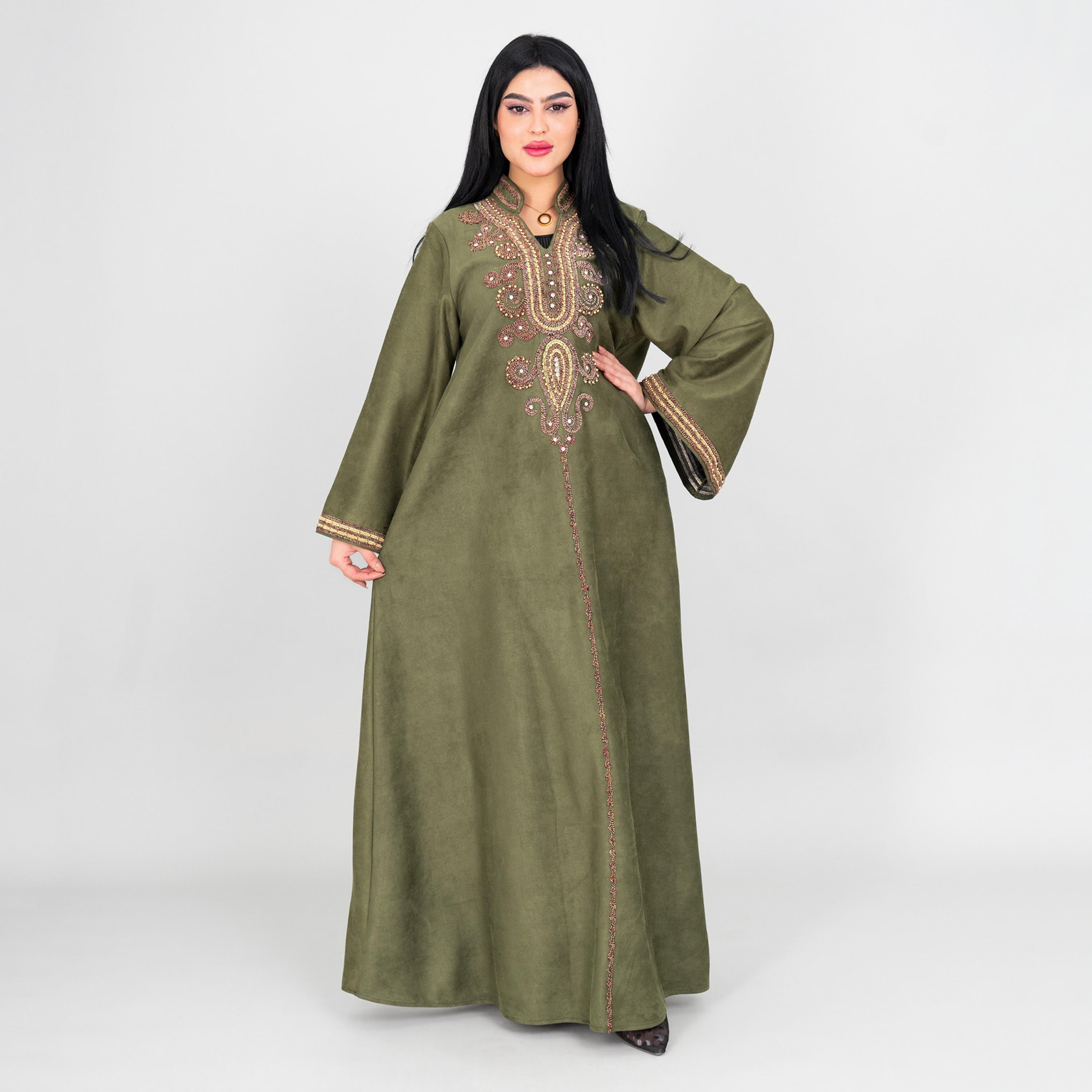 جلابية سهرة نسائية بصدر مطرز وياقة ماندارين وأكمام واسعة من إيككسا-women-arabicclothing-jalabiyas-image-5