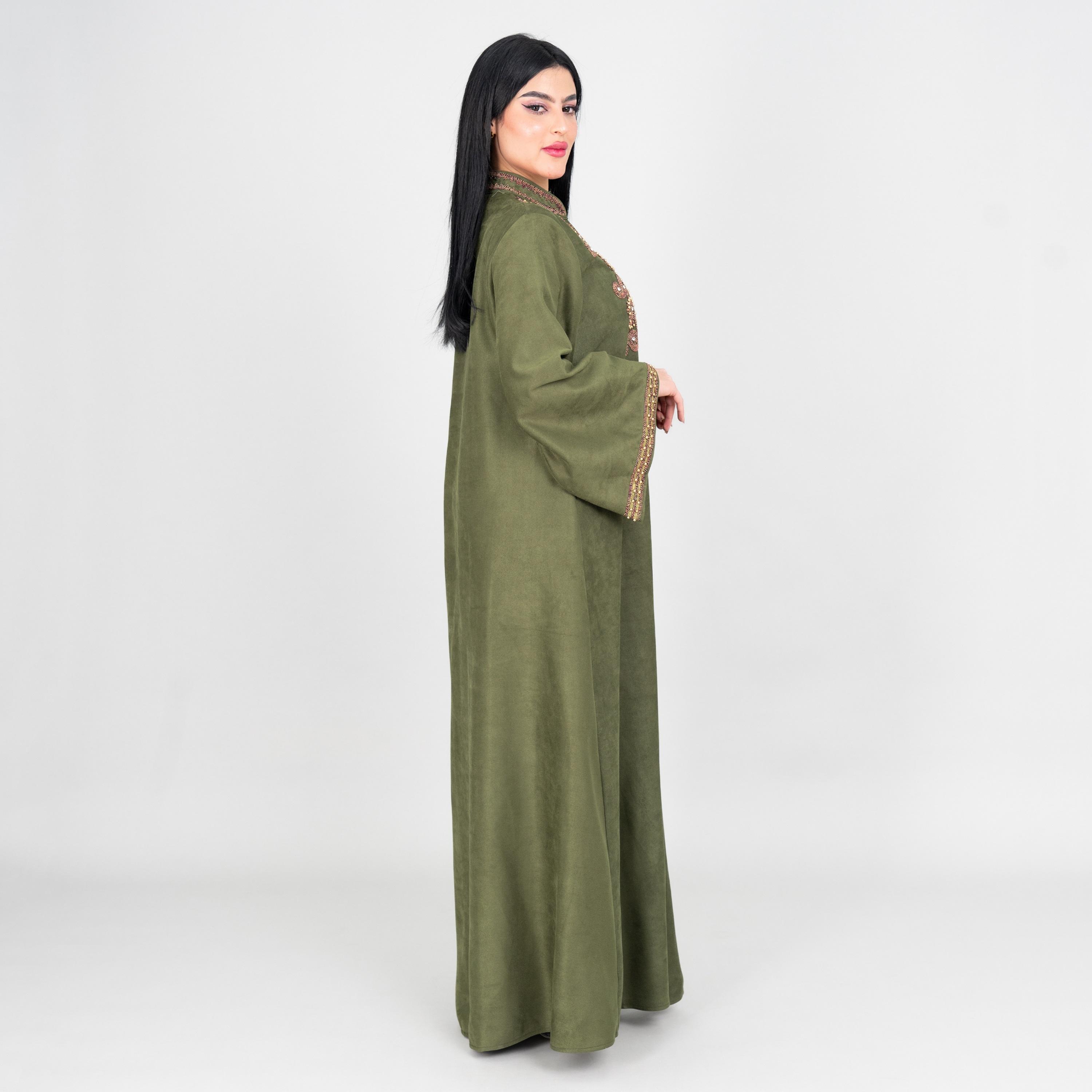 جلابية سهرة نسائية بصدر مطرز وياقة ماندارين وأكمام واسعة من إيككسا-women-arabicclothing-jalabiyas-image-7