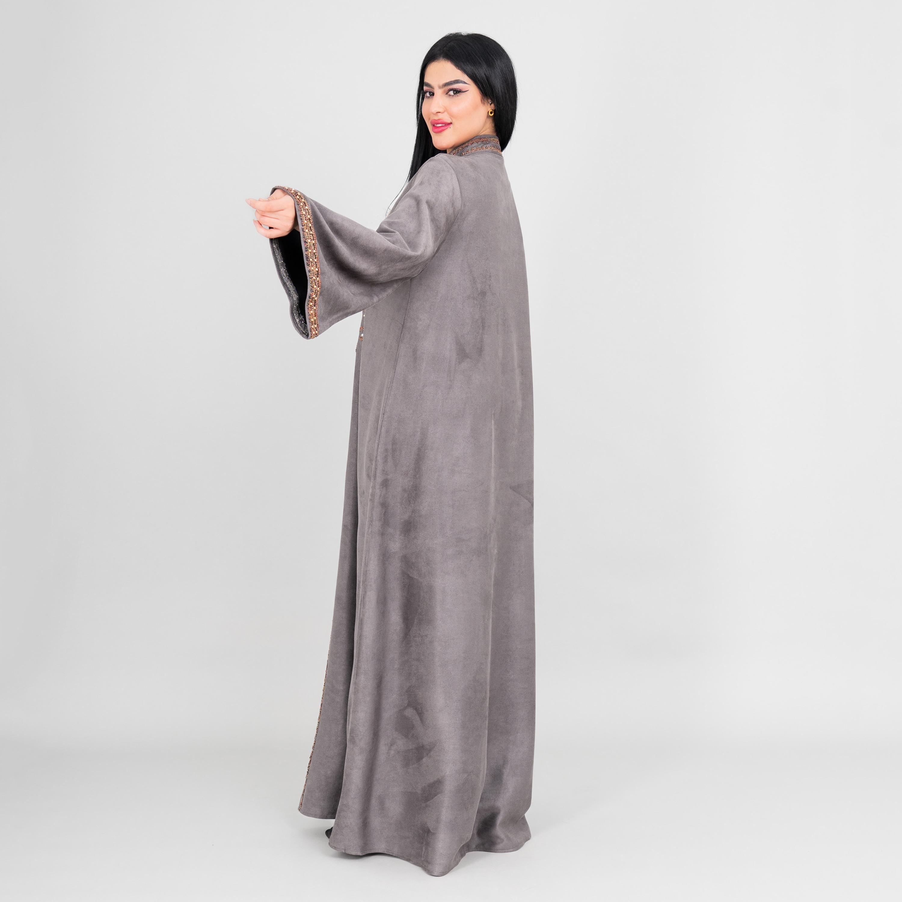جلابية سهرة نسائية بصدر مطرز وياقة ماندارين وأكمام واسعة من إيككسا-women-arabicclothing-jalabiyas-image-11