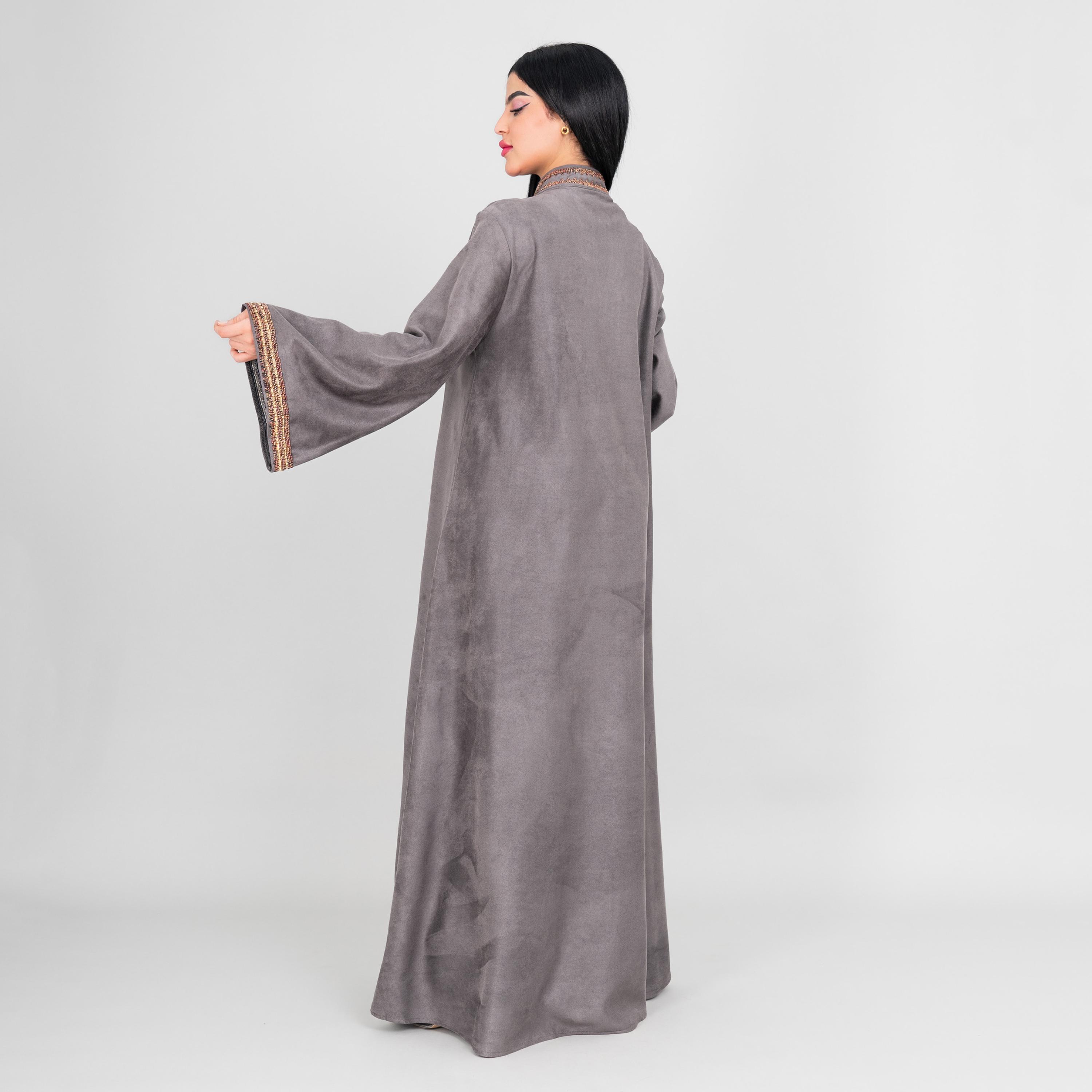جلابية سهرة نسائية بصدر مطرز وياقة ماندارين وأكمام واسعة من إيككسا-women-arabicclothing-jalabiyas-image-12