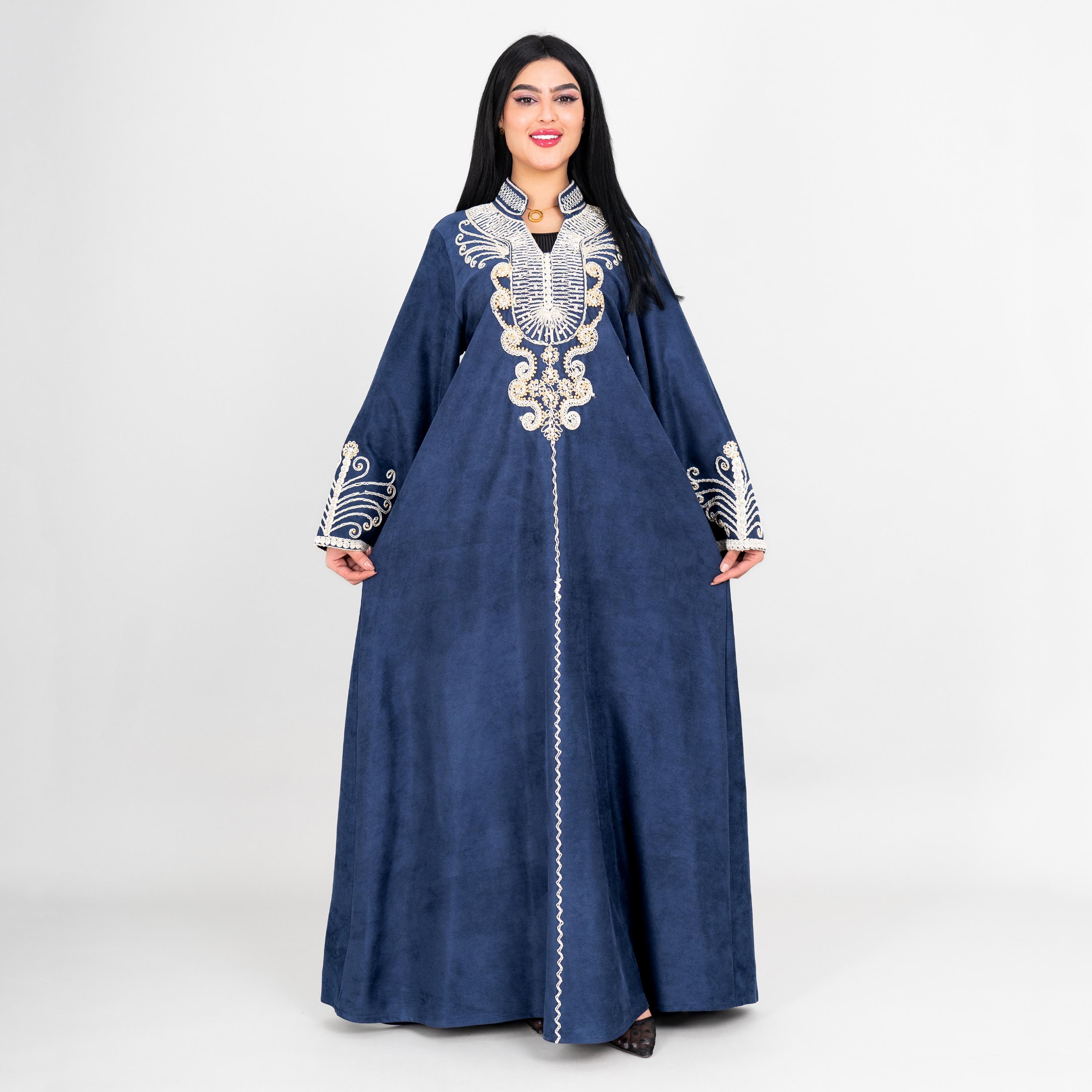 جلابية سهرة نسائية بتطريز خيوط وياقة ماندارين وأكمام واسعة من إيككسا-women-arabicclothing-jalabiyas-image-5