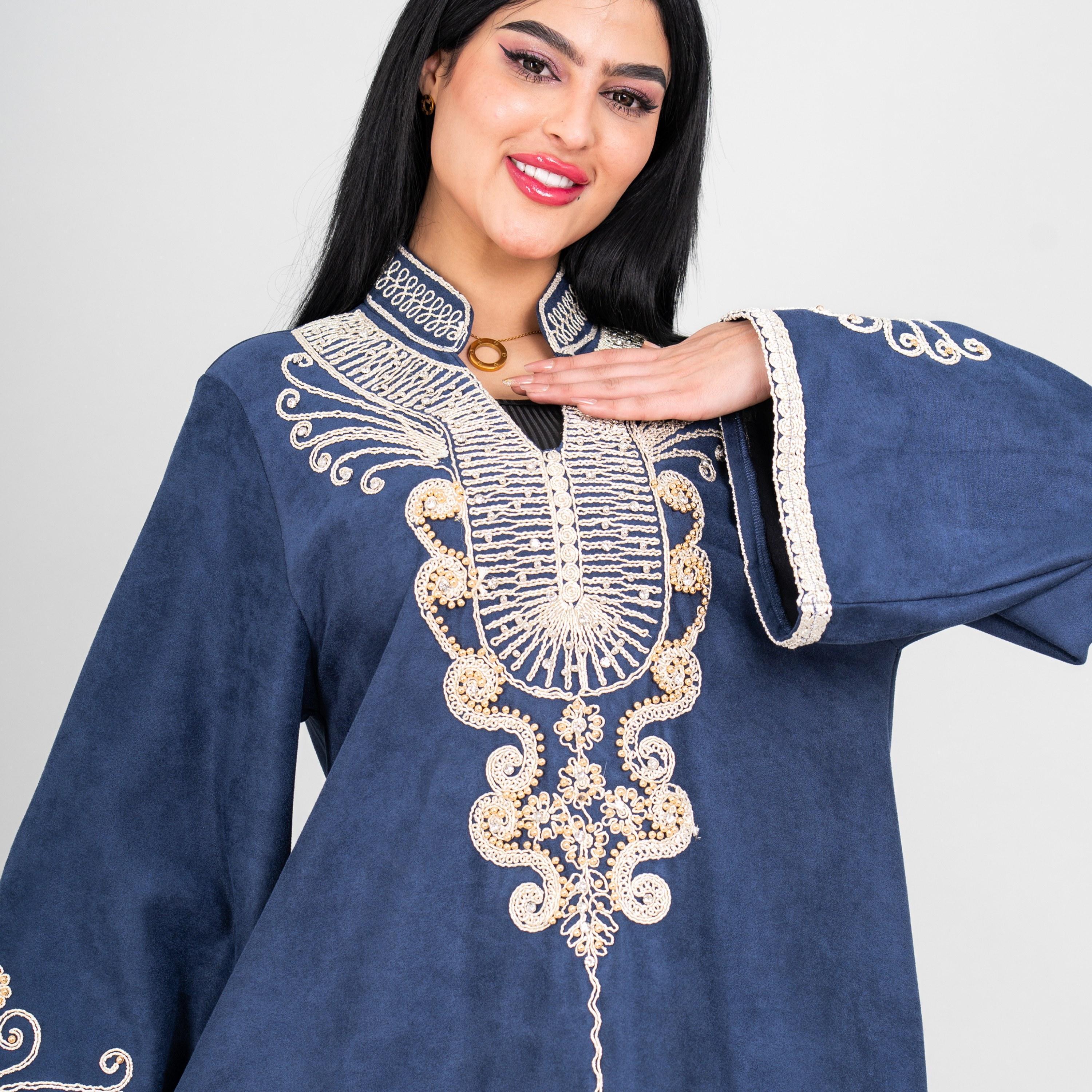 جلابية سهرة نسائية بتطريز خيوط وياقة ماندارين وأكمام واسعة من إيككسا-women-arabicclothing-jalabiyas-image-6
