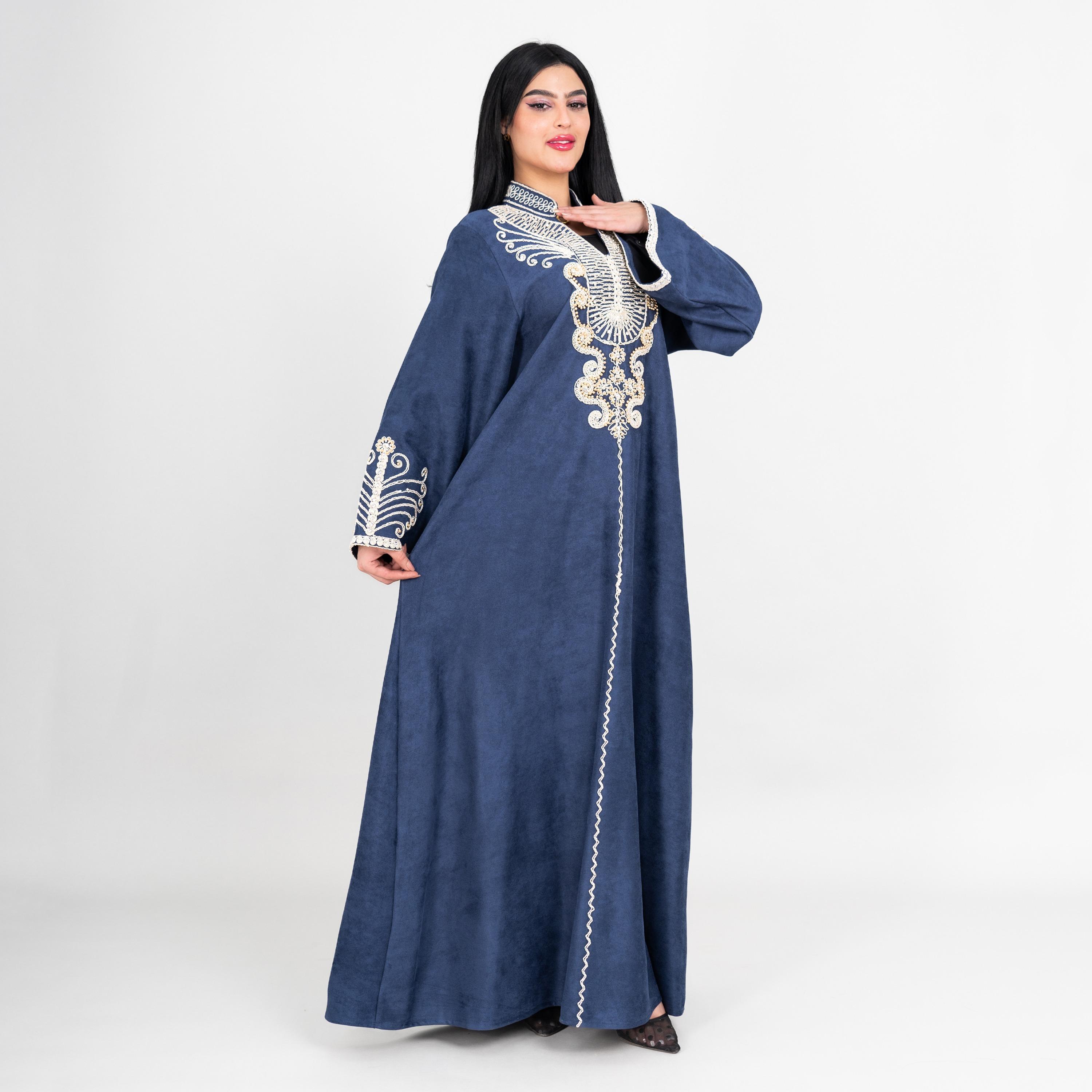 جلابية سهرة نسائية بتطريز خيوط وياقة ماندارين وأكمام واسعة من إيككسا-women-arabicclothing-jalabiyas-image-7