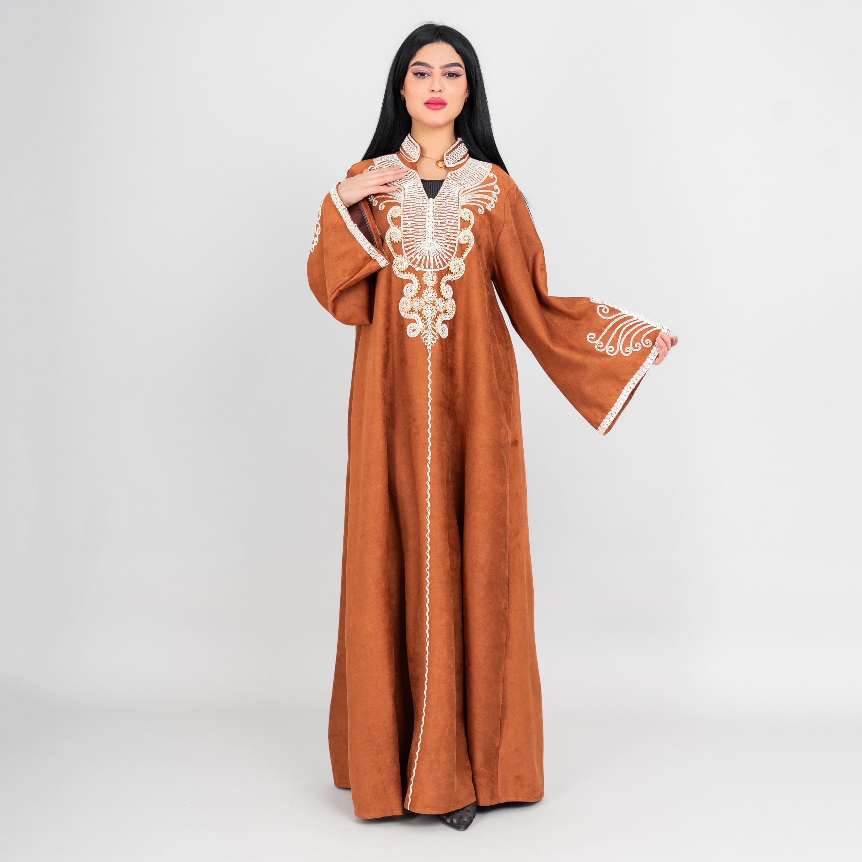 IKKXA Thread Embroidered Mandarin Collar Flared Sleeves Women's Evening Jalabiya-women-arabicclothing-jalabiyas-image-1