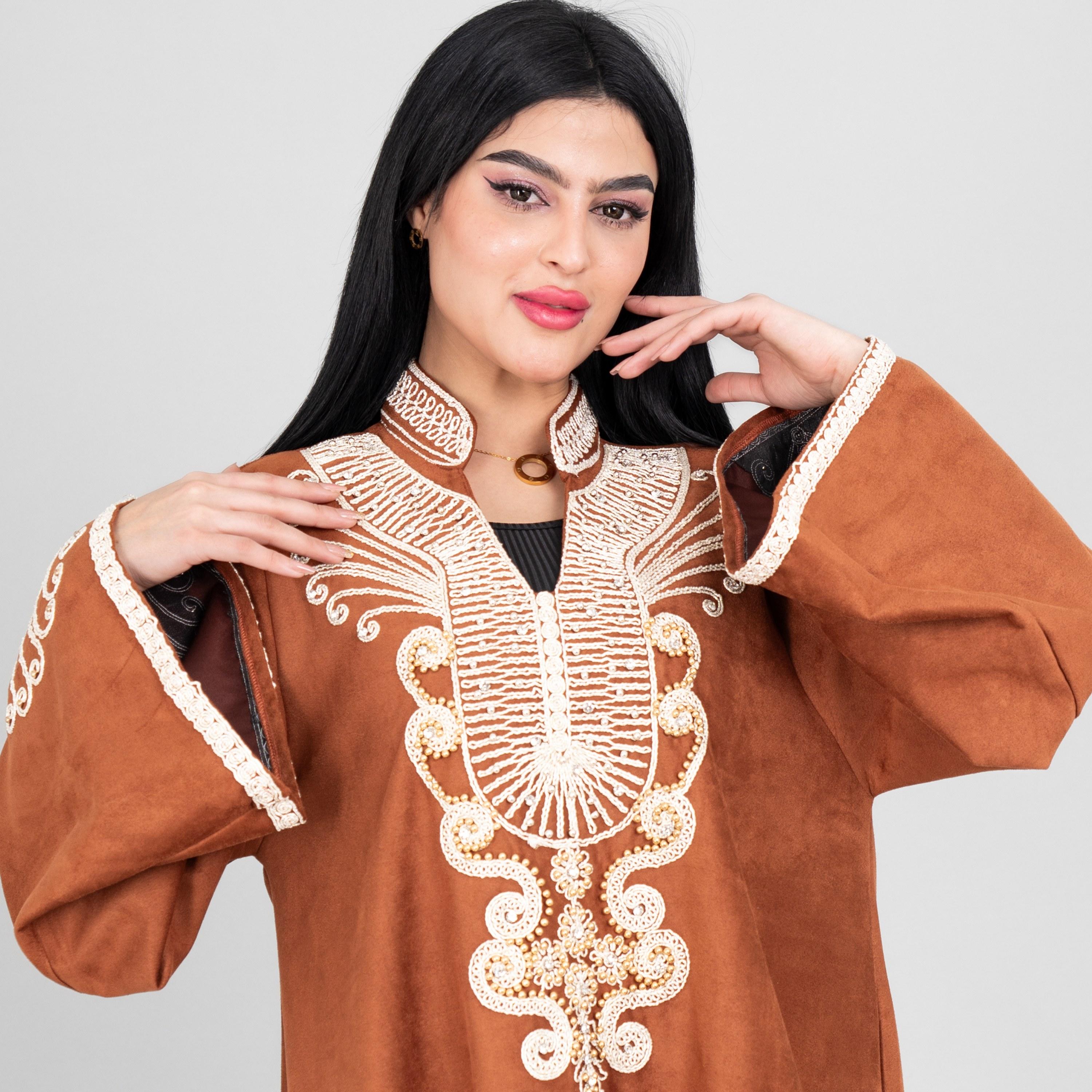 IKKXA Thread Embroidered Mandarin Collar Flared Sleeves Women's Evening Jalabiya-women-arabicclothing-jalabiyas-image-2