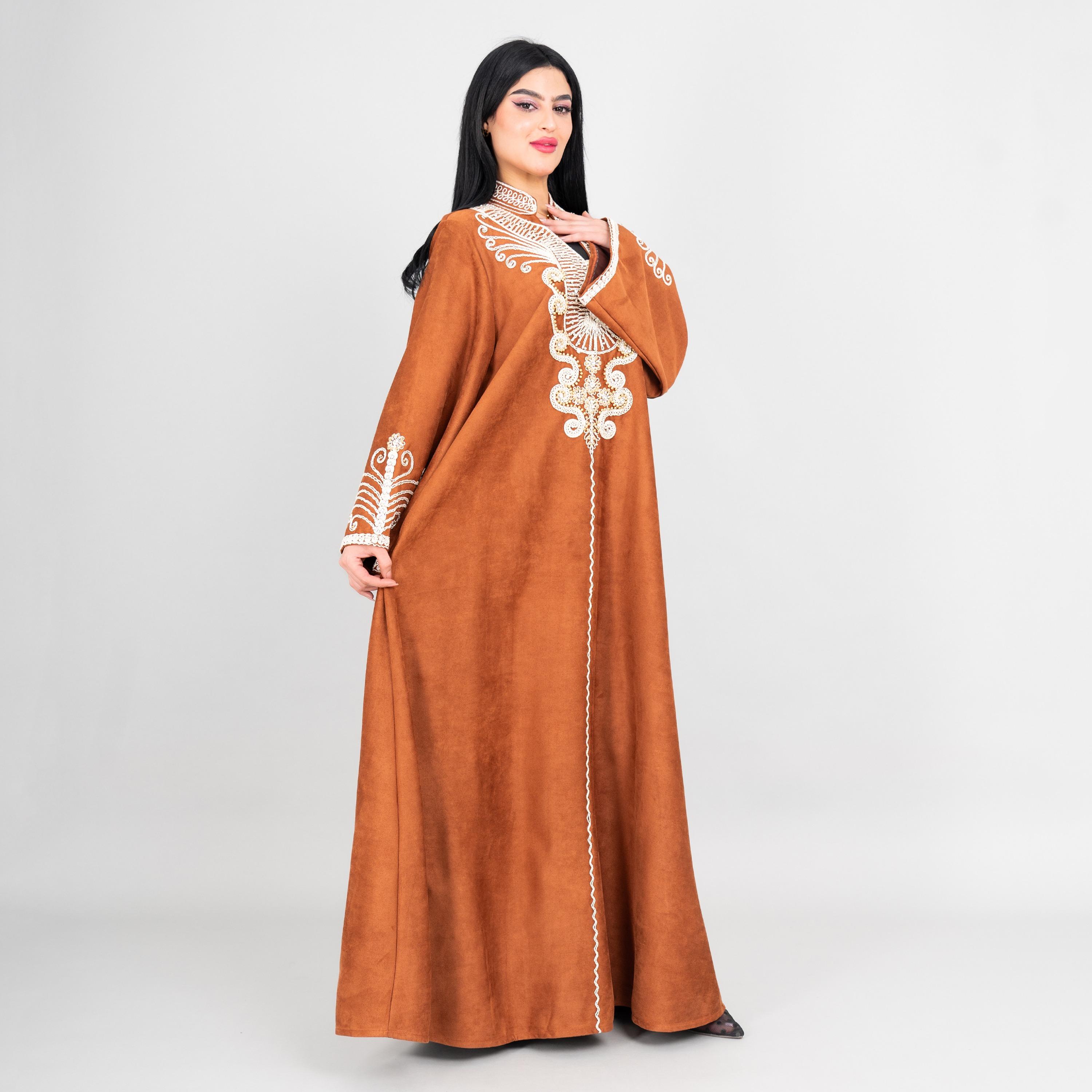 IKKXA Thread Embroidered Mandarin Collar Flared Sleeves Women's Evening Jalabiya-women-arabicclothing-jalabiyas-image-3