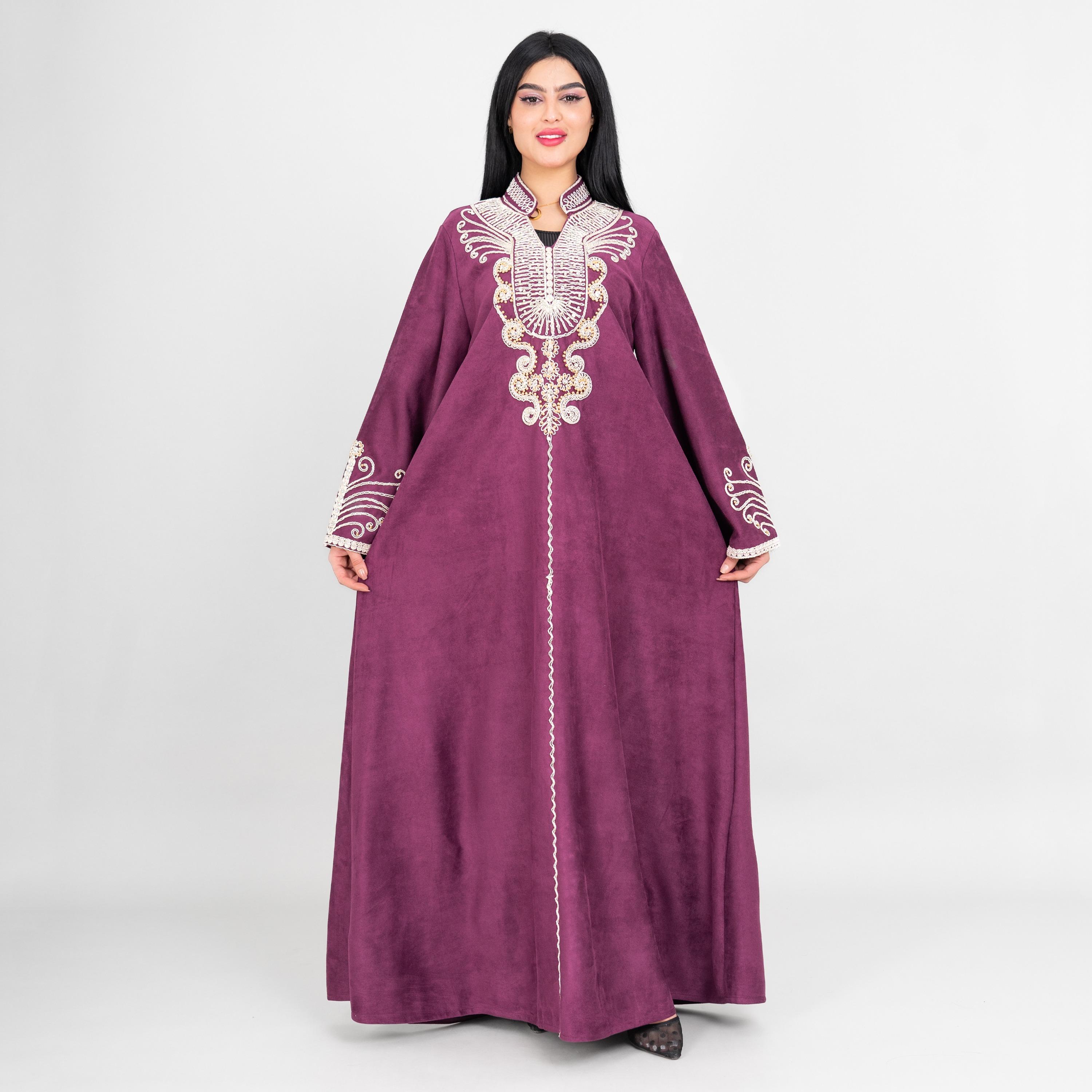 جلابية سهرة نسائية بتطريز خيوط وياقة ماندارين وأكمام واسعة من إيككسا-women-arabicclothing-jalabiyas-image-9