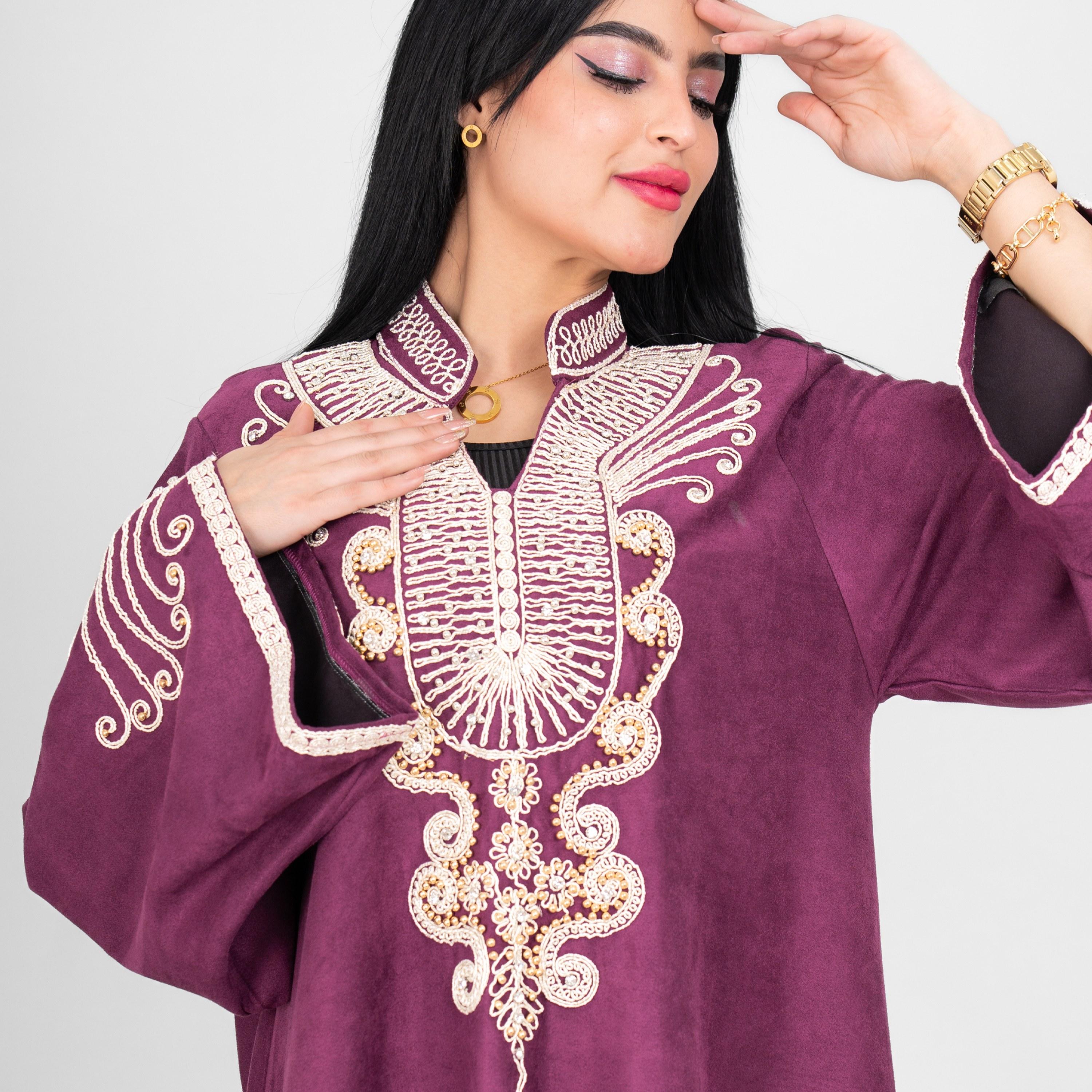 جلابية سهرة نسائية بتطريز خيوط وياقة ماندارين وأكمام واسعة من إيككسا-women-arabicclothing-jalabiyas-image-10