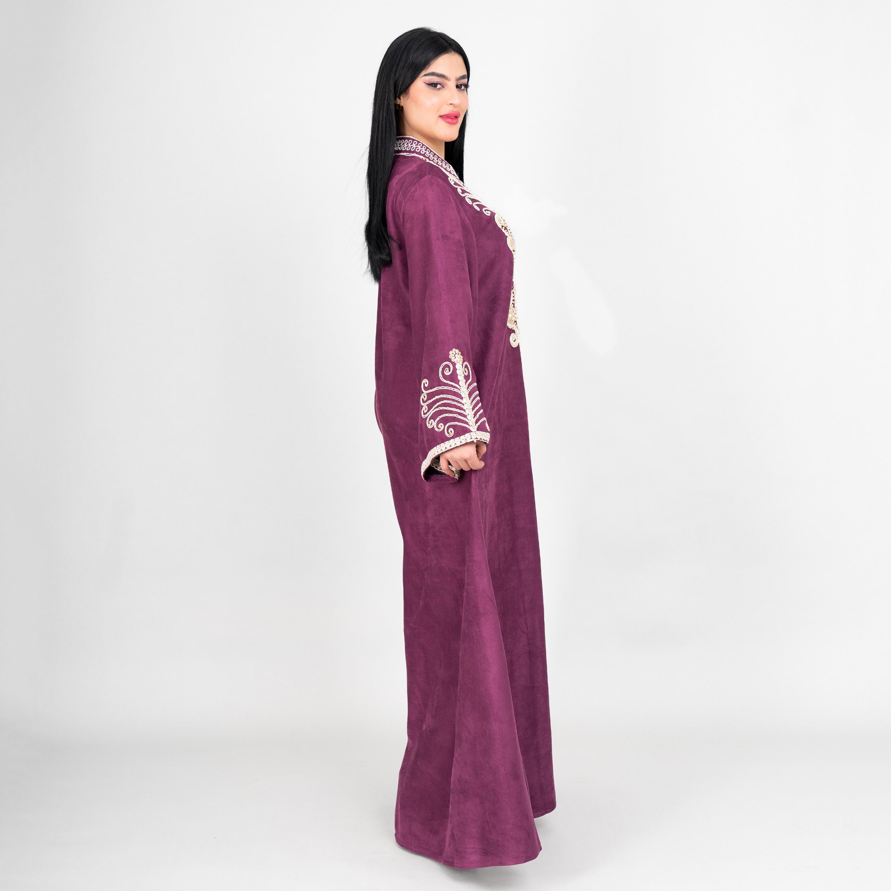 جلابية سهرة نسائية بتطريز خيوط وياقة ماندارين وأكمام واسعة من إيككسا-women-arabicclothing-jalabiyas-image-11