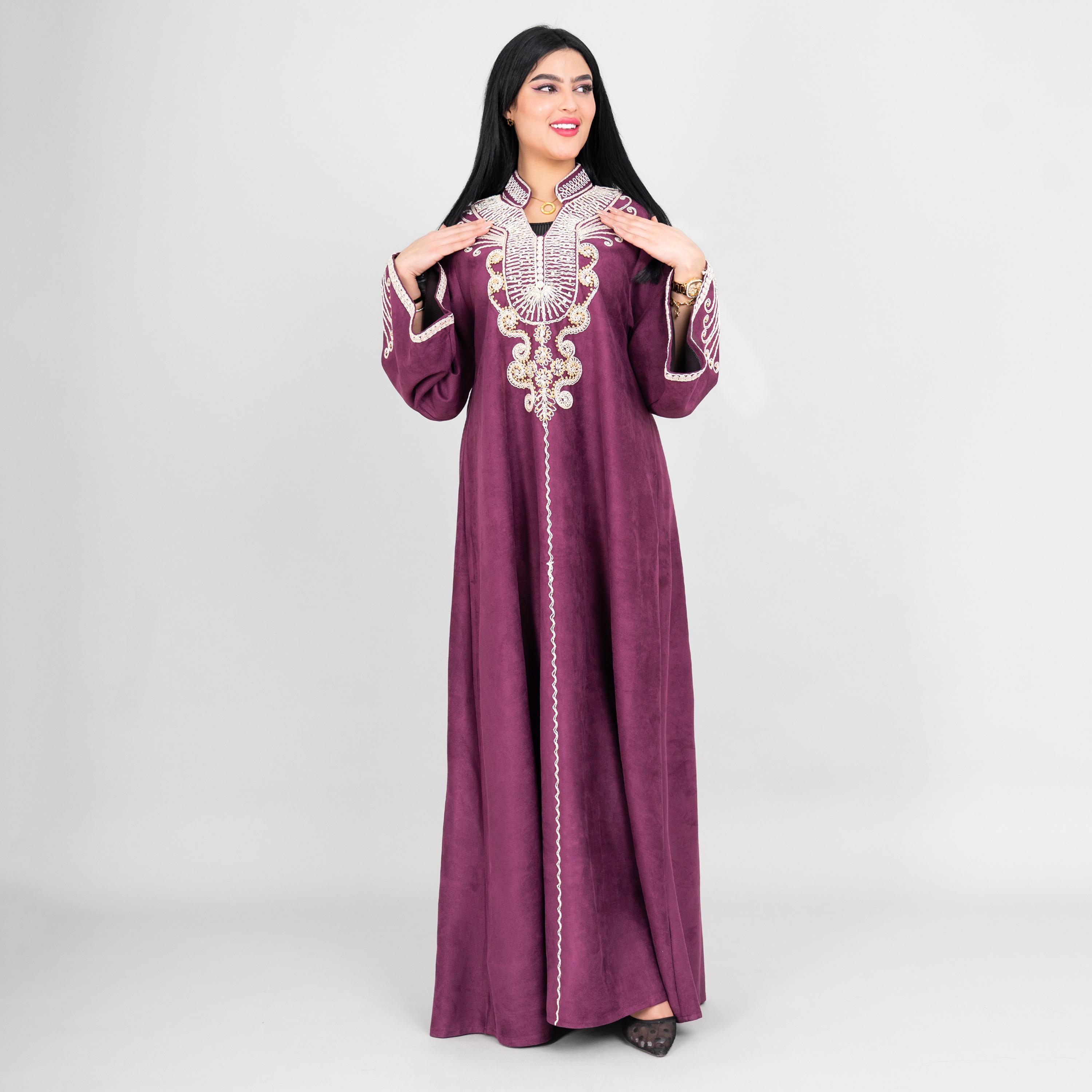 جلابية سهرة نسائية بتطريز خيوط وياقة ماندارين وأكمام واسعة من إيككسا-women-arabicclothing-jalabiyas-image-13