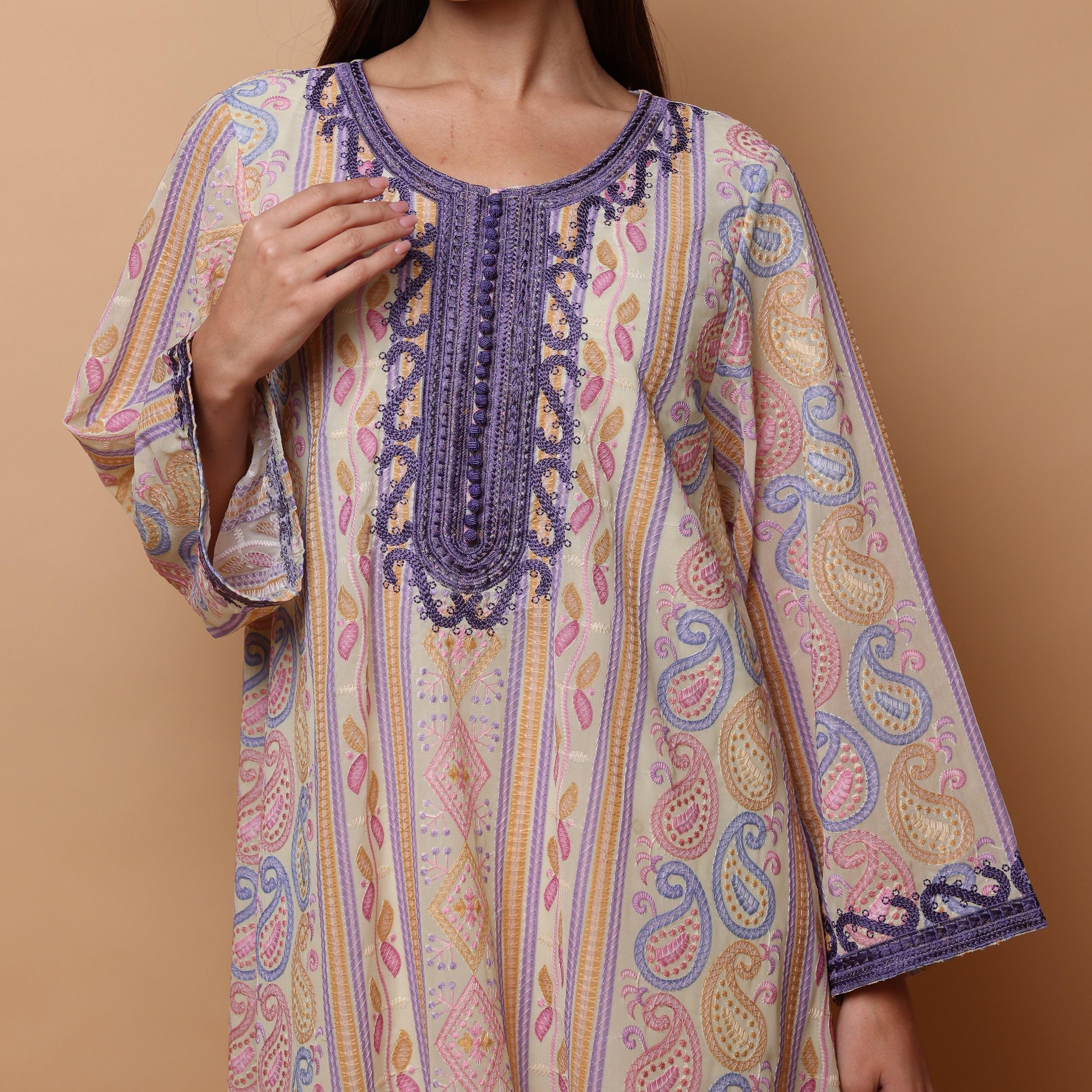IKKXA Paisley & Geometric Wide Sleeves Women's Evening Jalabiya-women-clothing-dresses-image-2