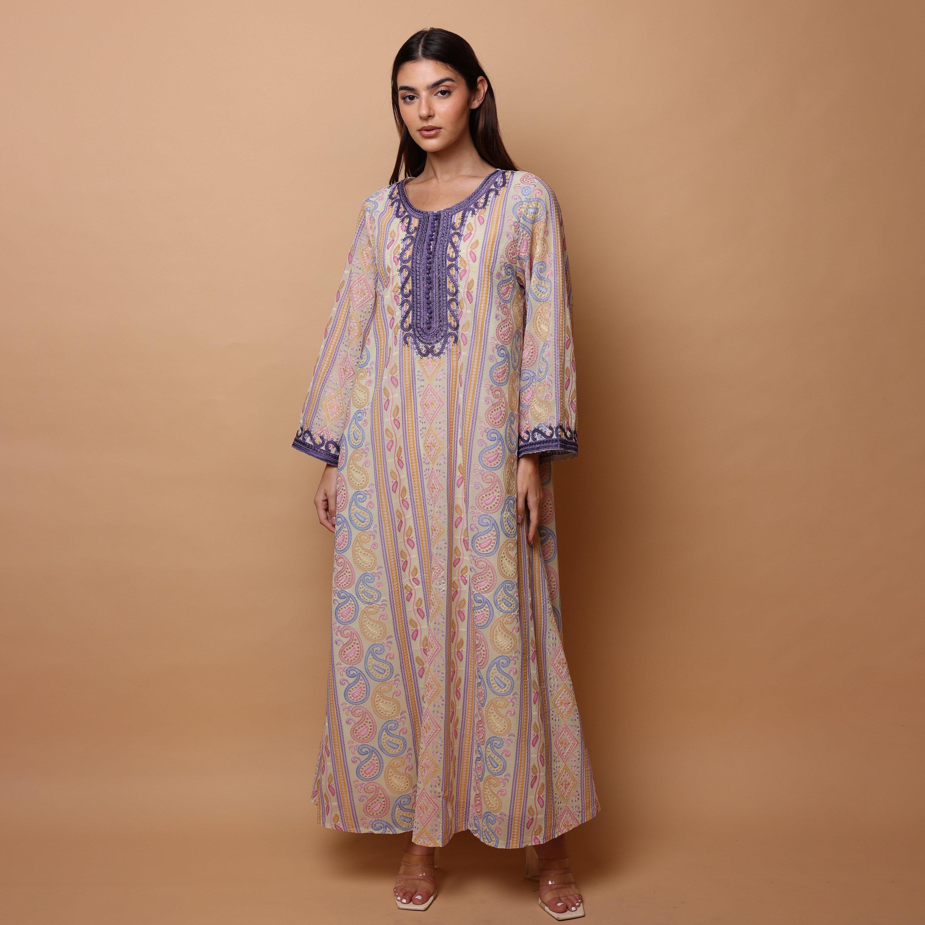 IKKXA Paisley & Geometric Wide Sleeves Women's Evening Jalabiya-women-clothing-dresses-image-3
