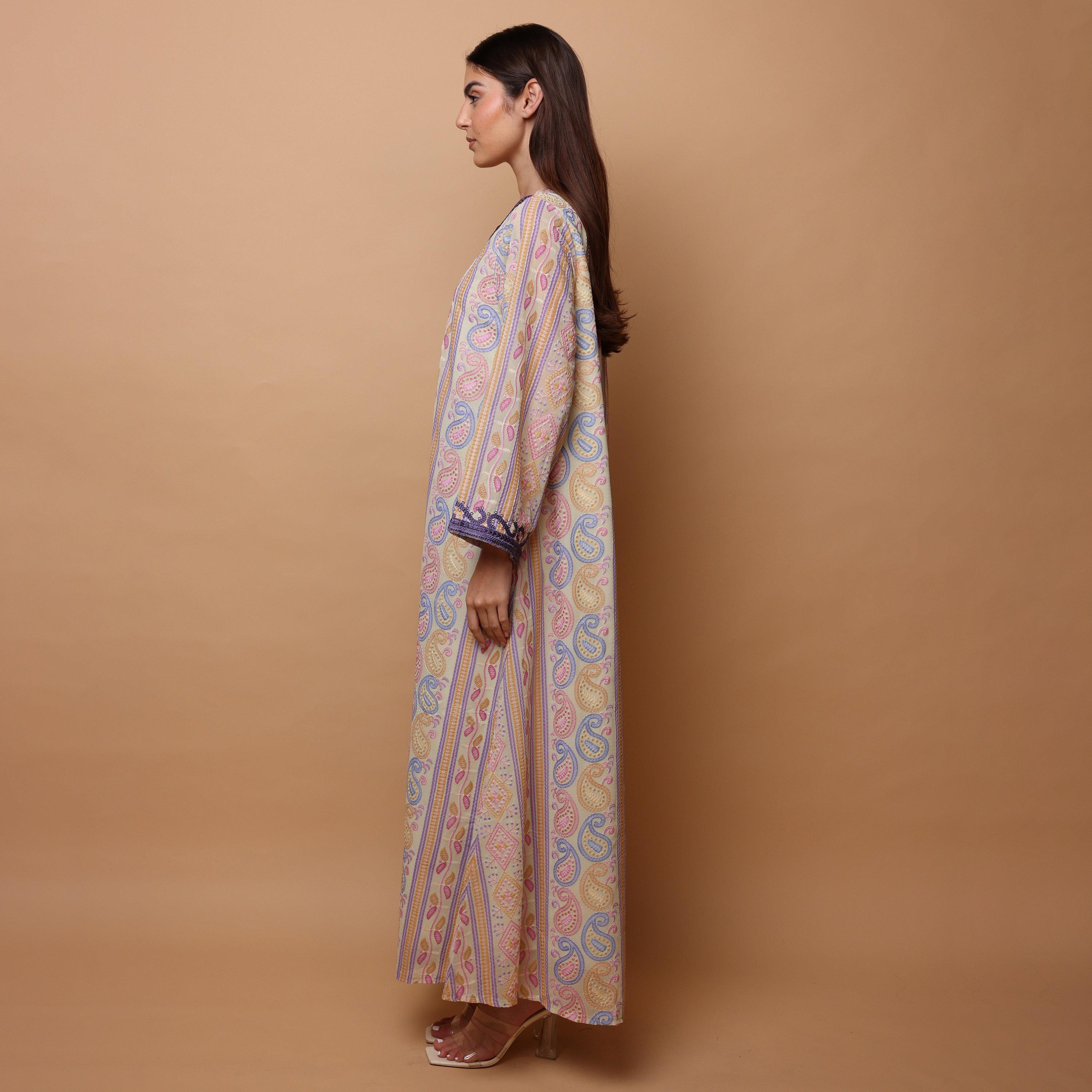 IKKXA Paisley & Geometric Wide Sleeves Women's Evening Jalabiya-women-clothing-dresses-image-4
