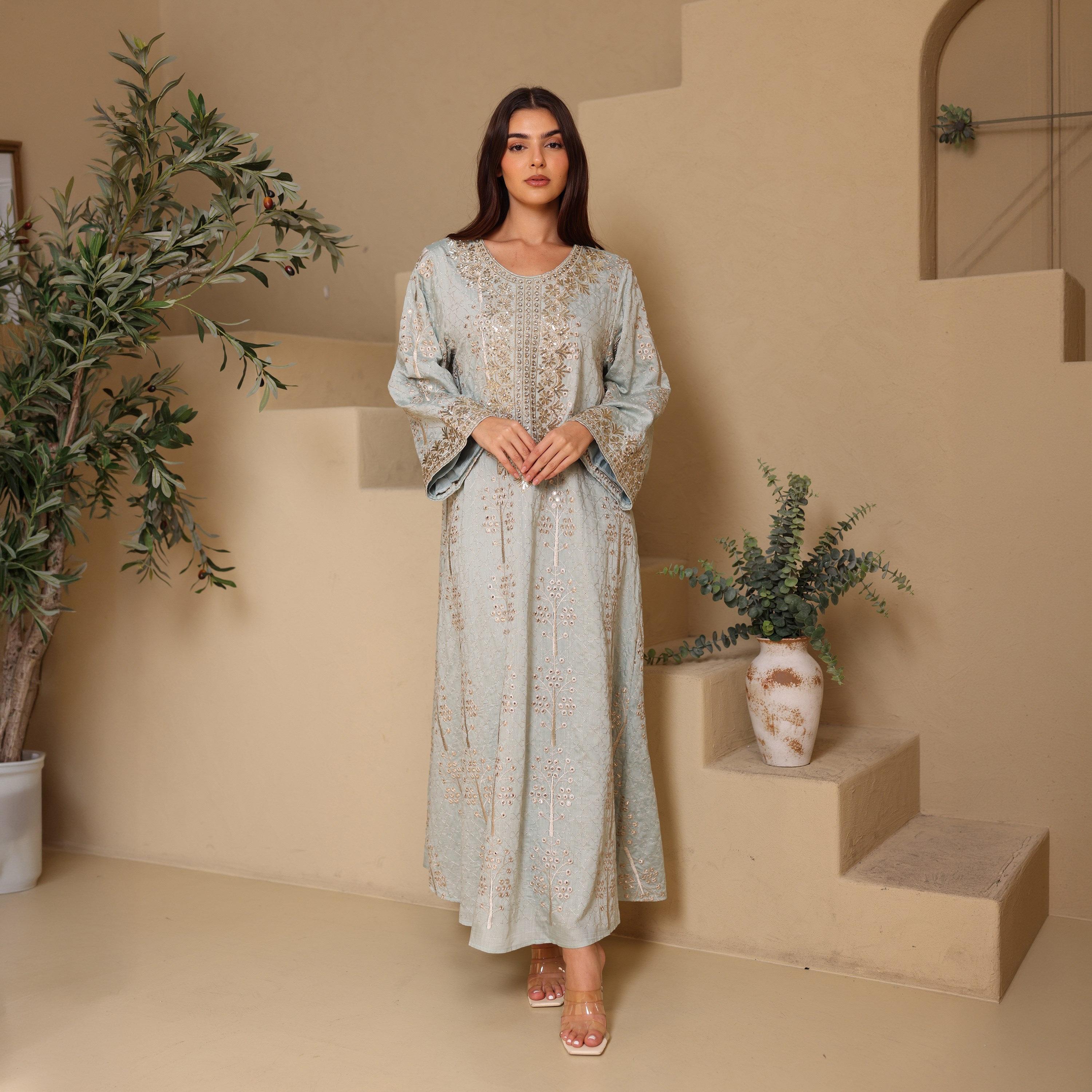 IKKXA All-Over Embroidered Wide Sleeves Women's Evening Jalabiya-women-arabicclothing-jalabiyas-image-1