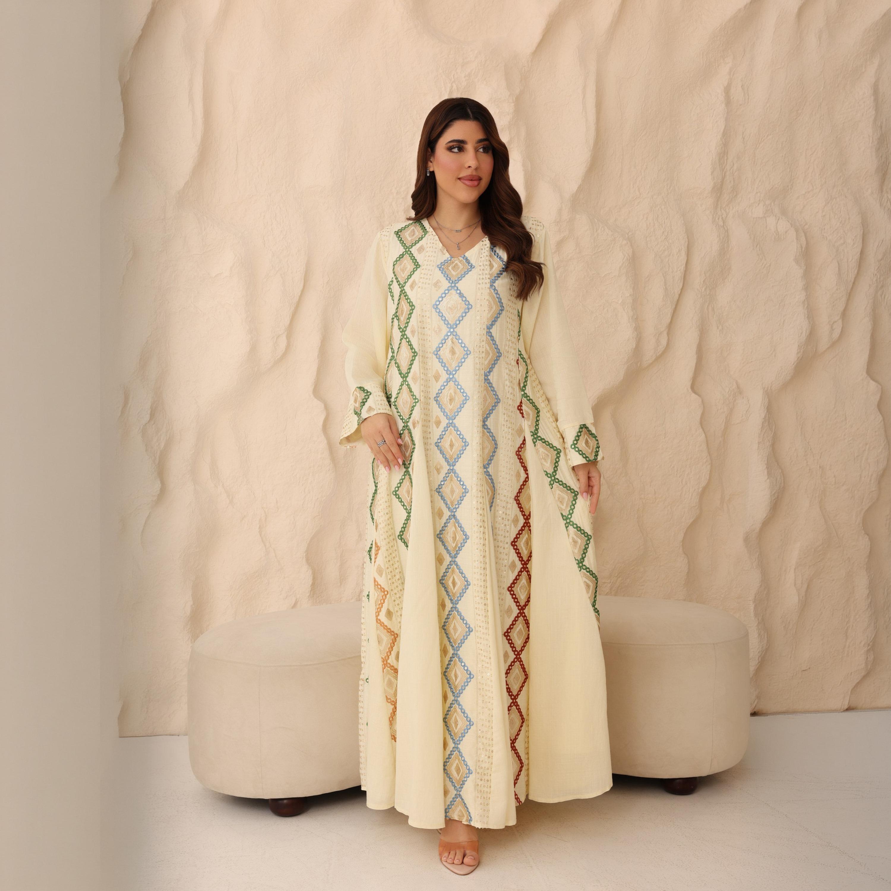 IKKXA Geometric Embroidered and Sequined Women's Evening Jalabiya-women-arabicclothing-jalabiyas-image-5