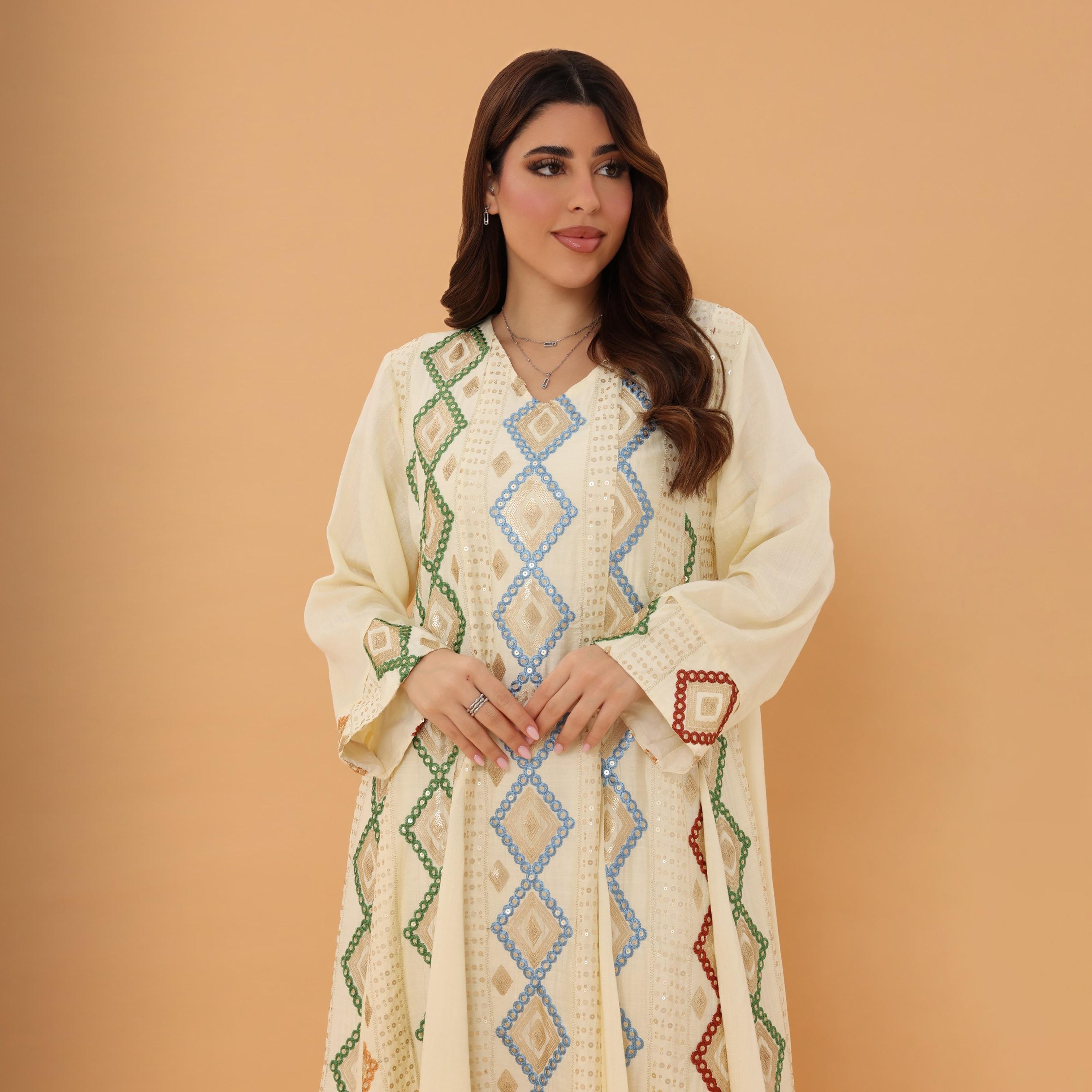 IKKXA Geometric Embroidered and Sequined Women's Evening Jalabiya-women-arabicclothing-jalabiyas-image-6