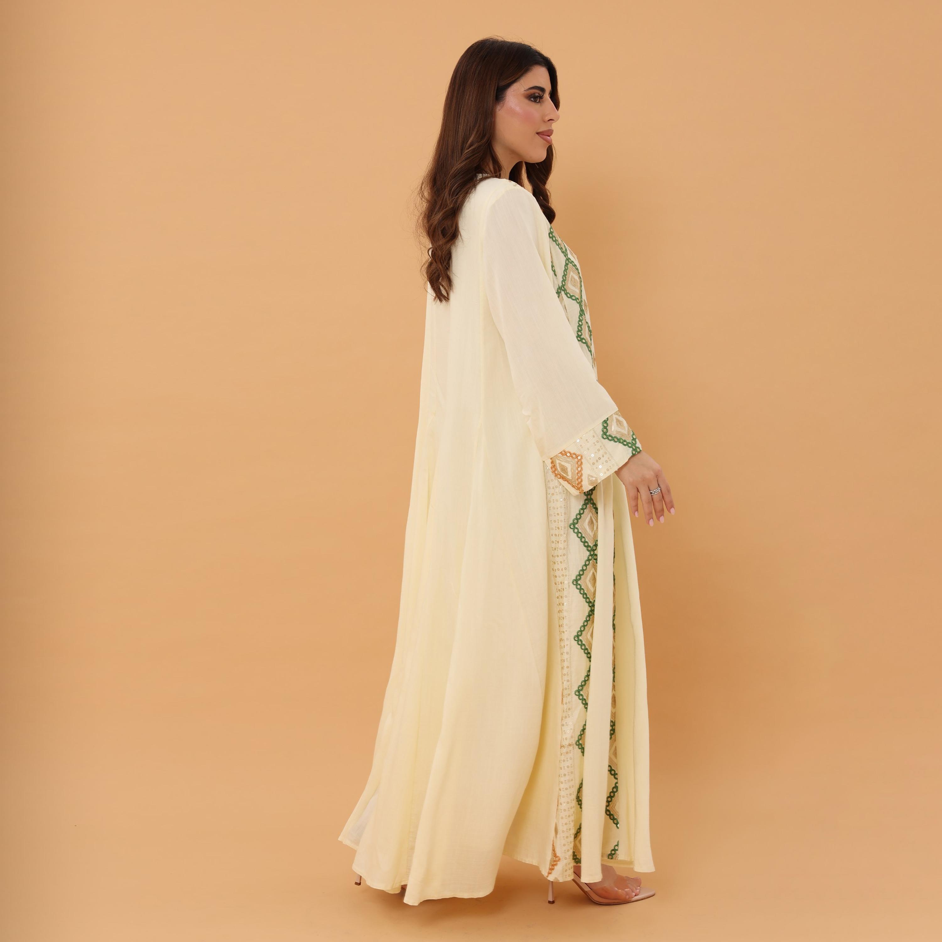 IKKXA Geometric Embroidered and Sequined Women's Evening Jalabiya-women-arabicclothing-jalabiyas-image-7
