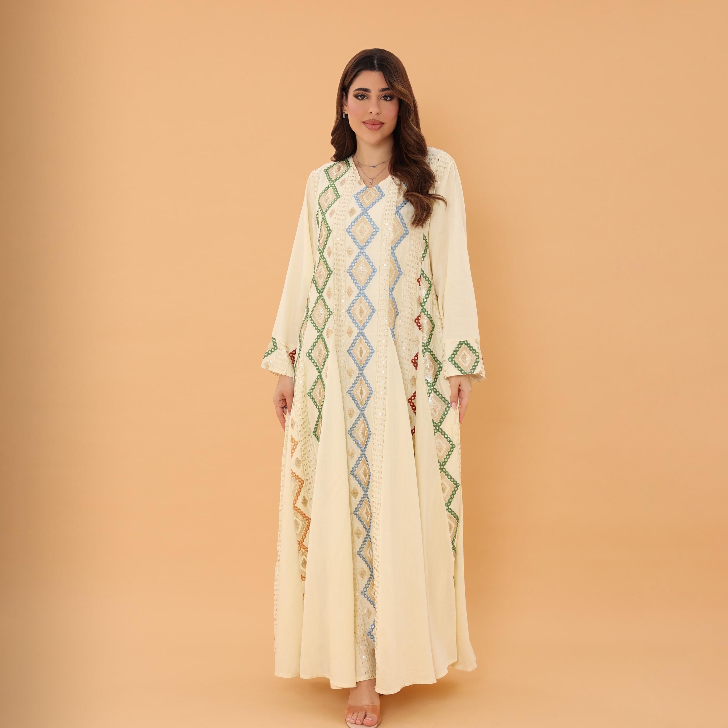 IKKXA Geometric Embroidered and Sequined Women's Evening Jalabiya-women-arabicclothing-jalabiyas-image-8