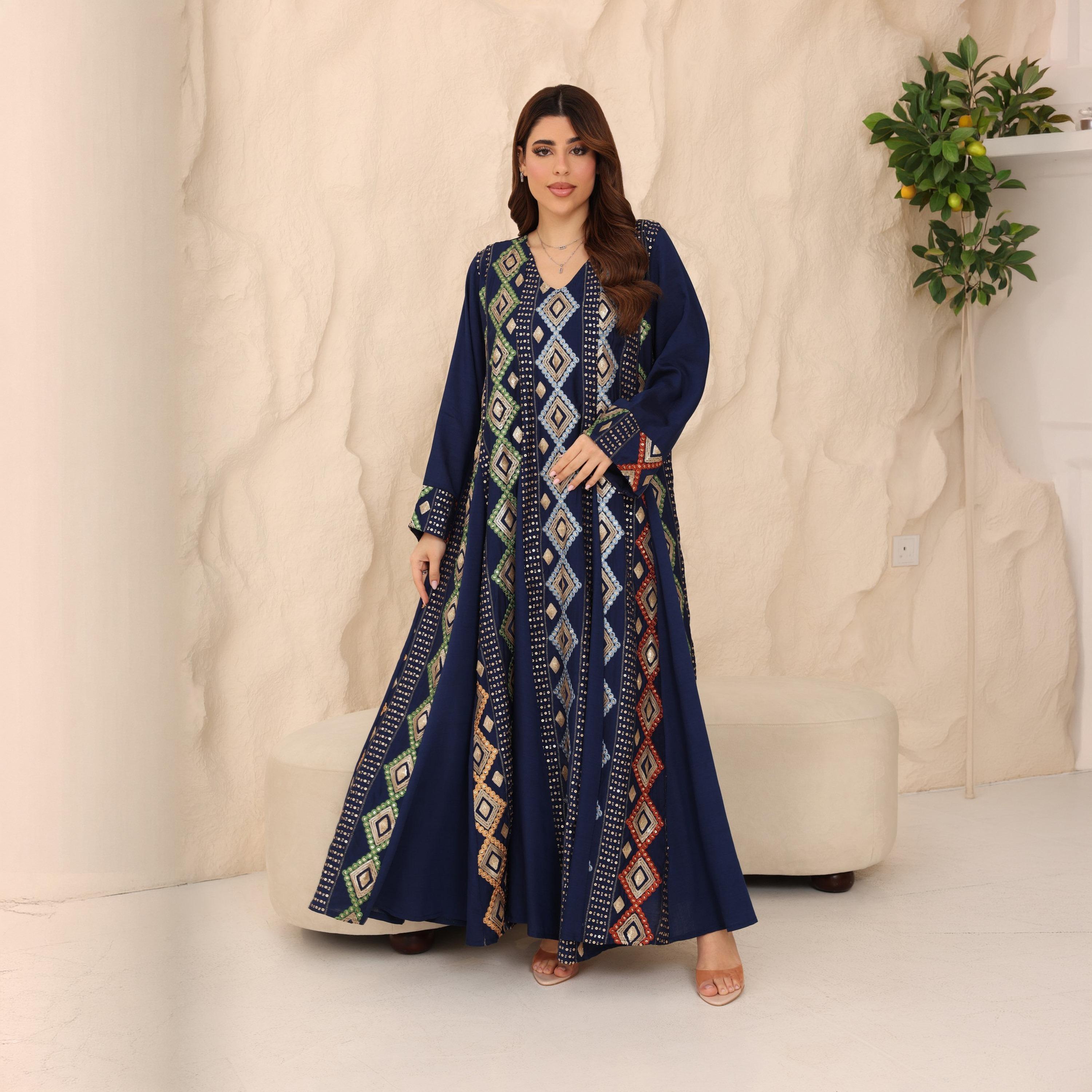 IKKXA Geometric Embroidered and Sequined Women's Evening Jalabiya-women-arabicclothing-jalabiyas-image-1