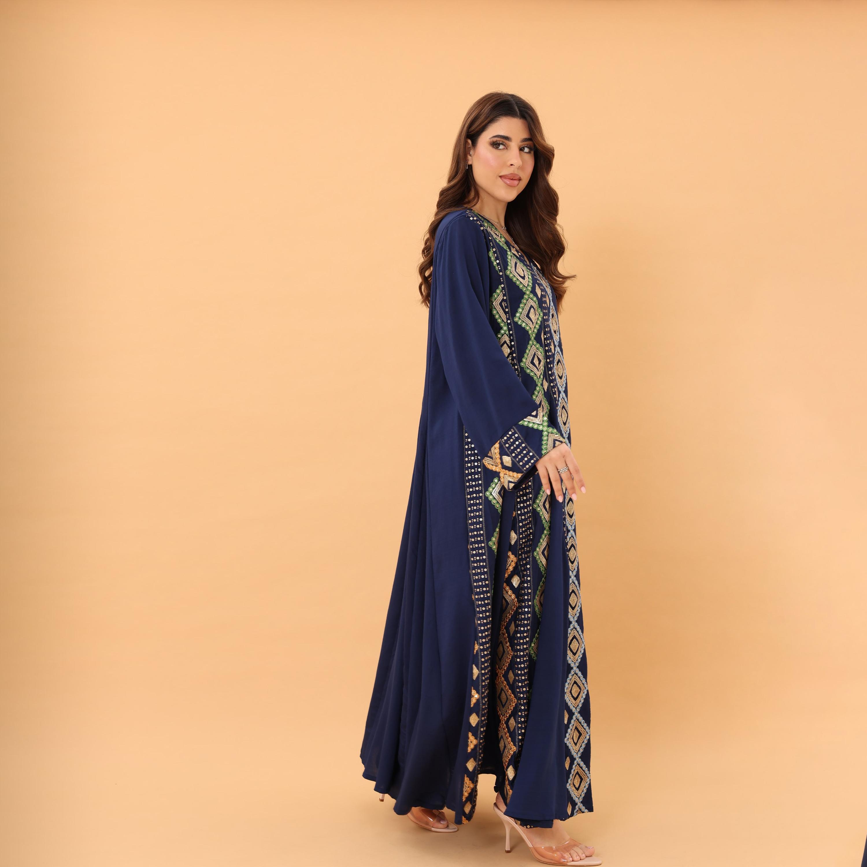 IKKXA Geometric Embroidered and Sequined Women's Evening Jalabiya-women-arabicclothing-jalabiyas-image-3
