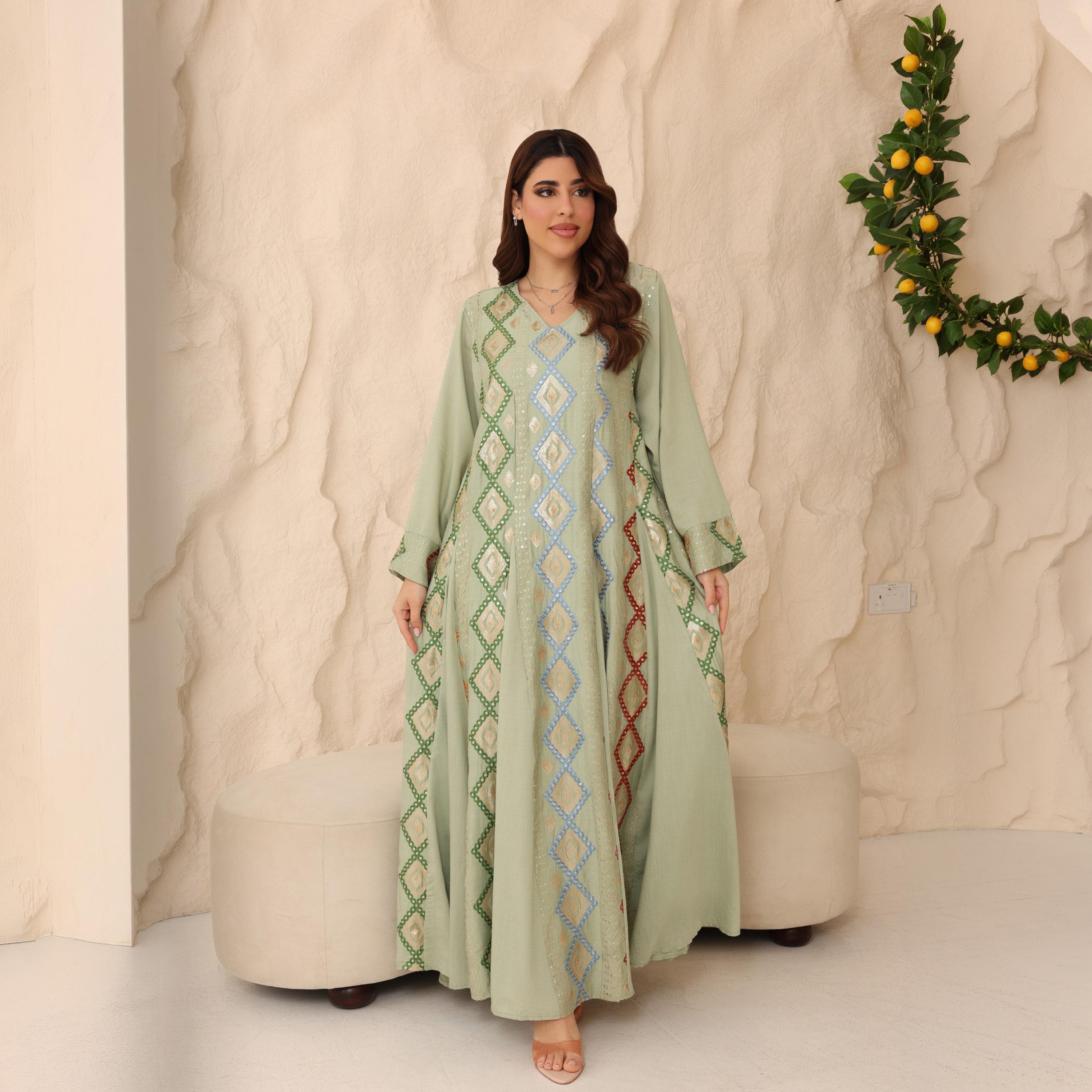 IKKXA Geometric Embroidered and Sequined Women's Evening Jalabiya-women-arabicclothing-jalabiyas-image-10