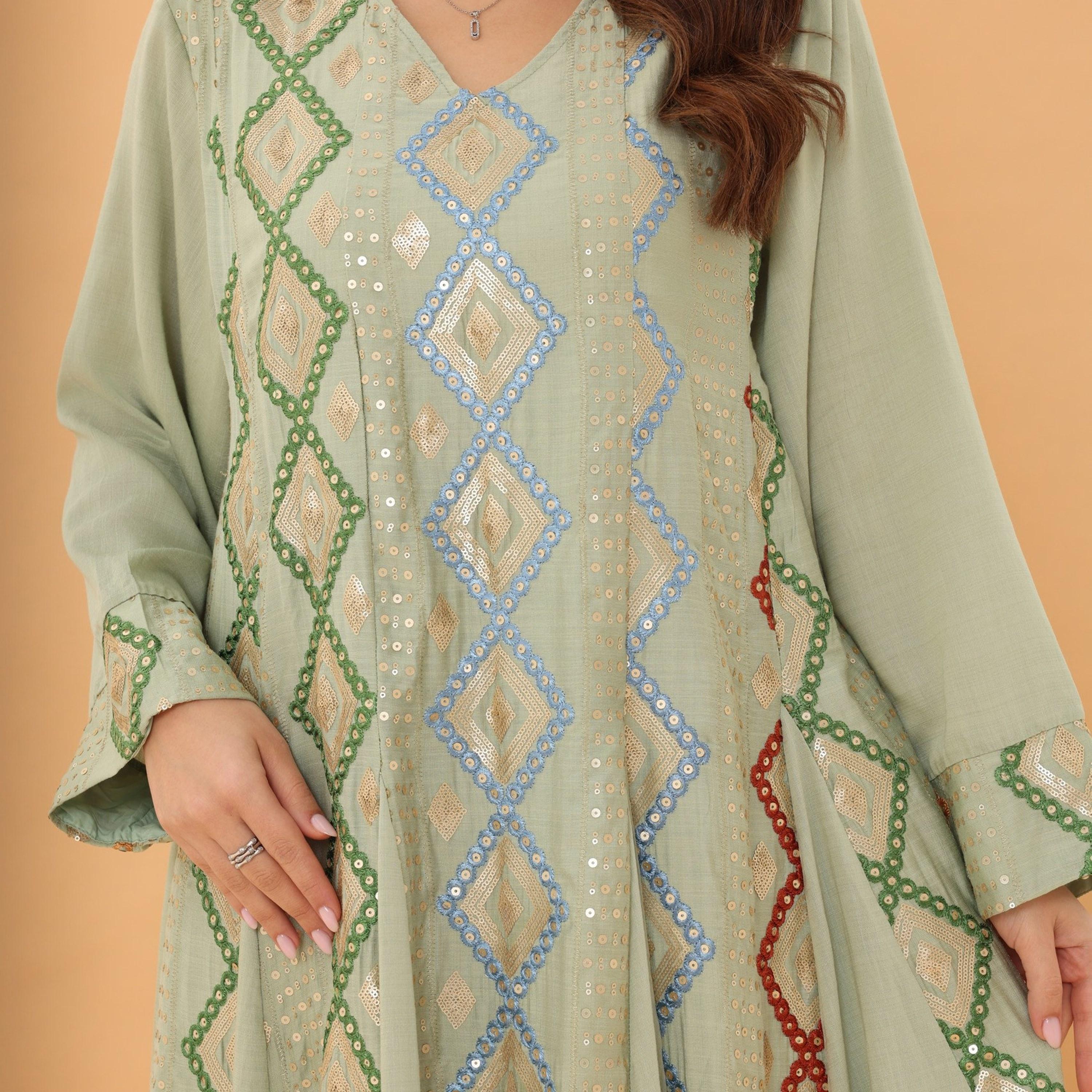 IKKXA Geometric Embroidered and Sequined Women's Evening Jalabiya-women-arabicclothing-jalabiyas-image-11