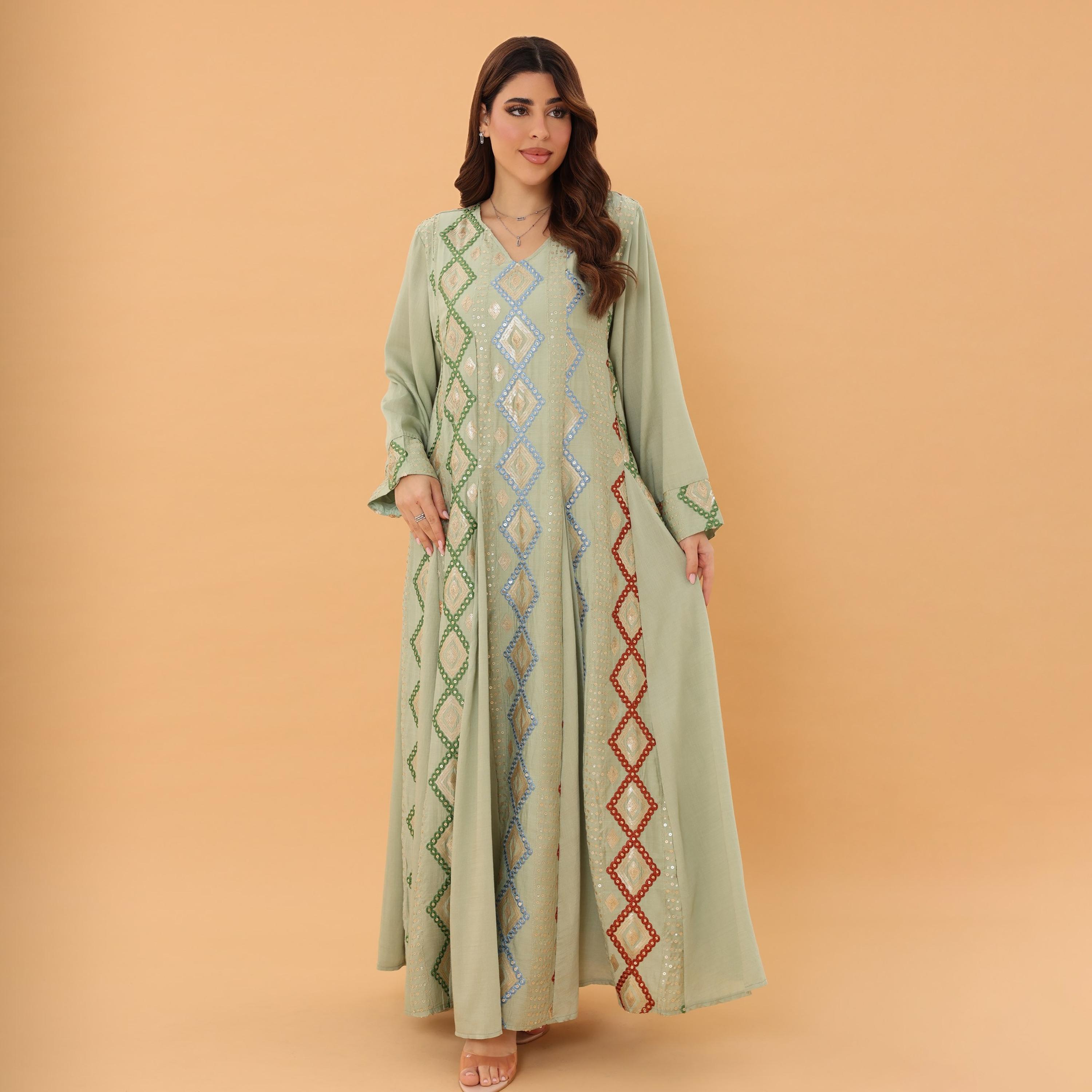 IKKXA Geometric Embroidered and Sequined Women's Evening Jalabiya-women-arabicclothing-jalabiyas-image-13
