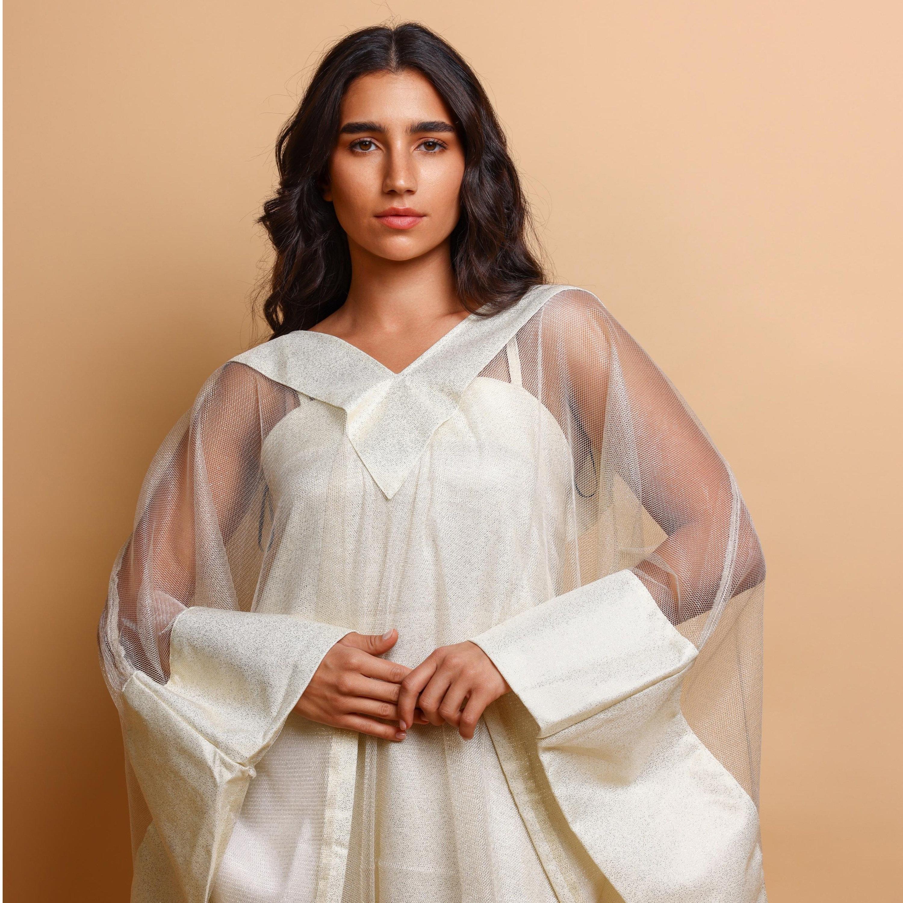 IKKXA Women's Evening Kaftan Style Jalabiya with Sheer Overlay-women-arabicclothing-jalabiyas-image-2