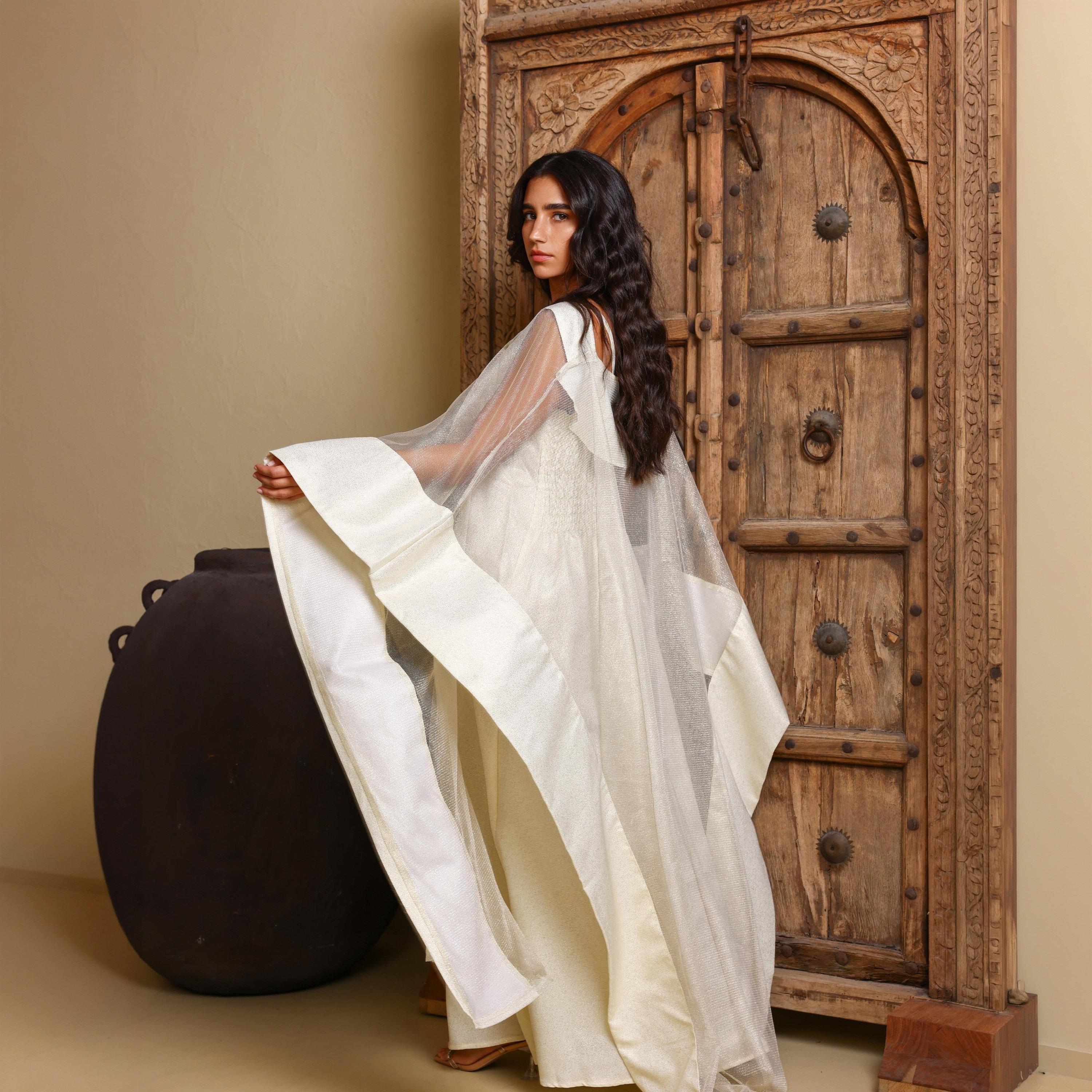 IKKXA Women's Evening Kaftan Style Jalabiya with Sheer Overlay-women-arabicclothing-jalabiyas-image-3